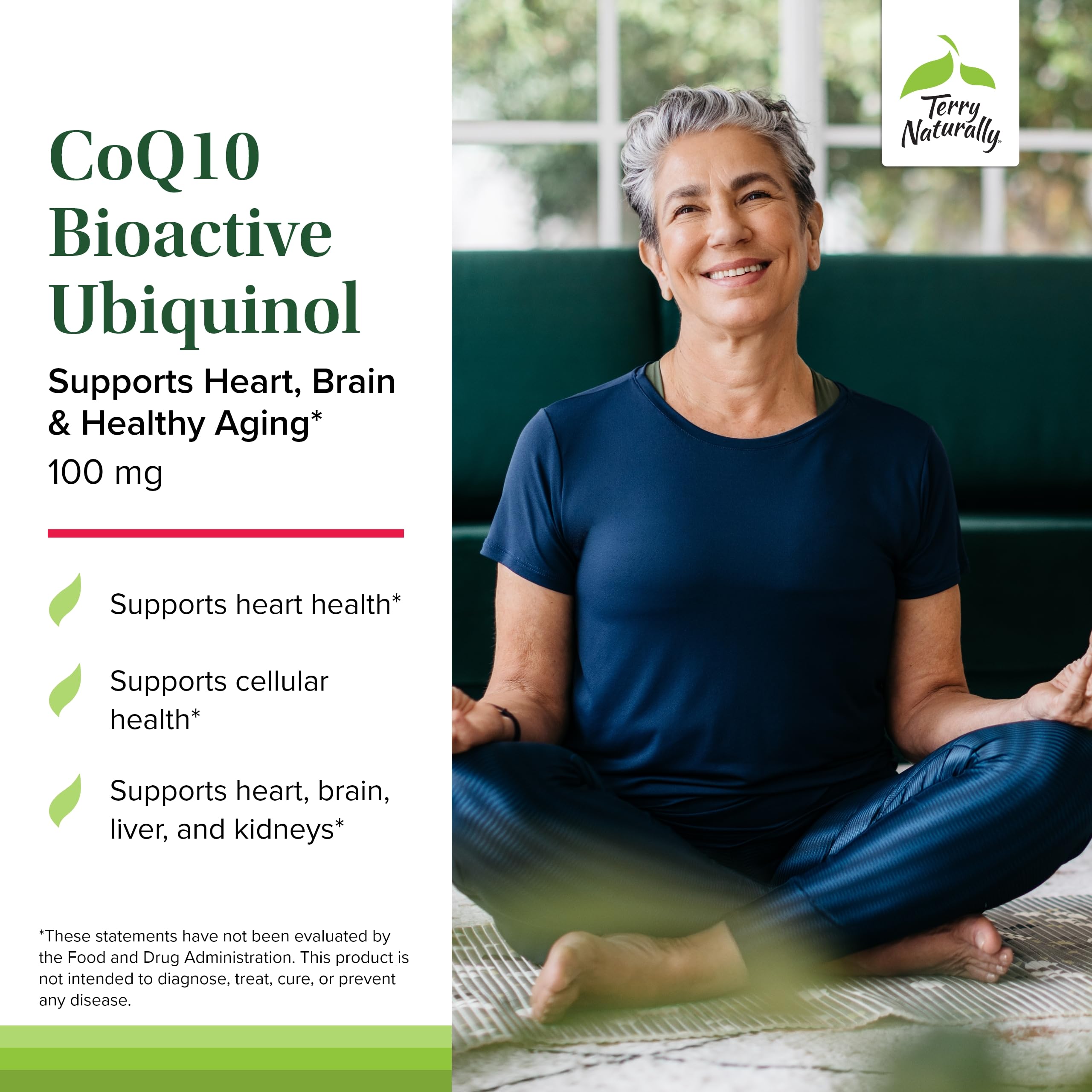 Terry Naturally CoQ10 BioActive Ubiquinol etiqueta sin alérgenos para dietas diversas