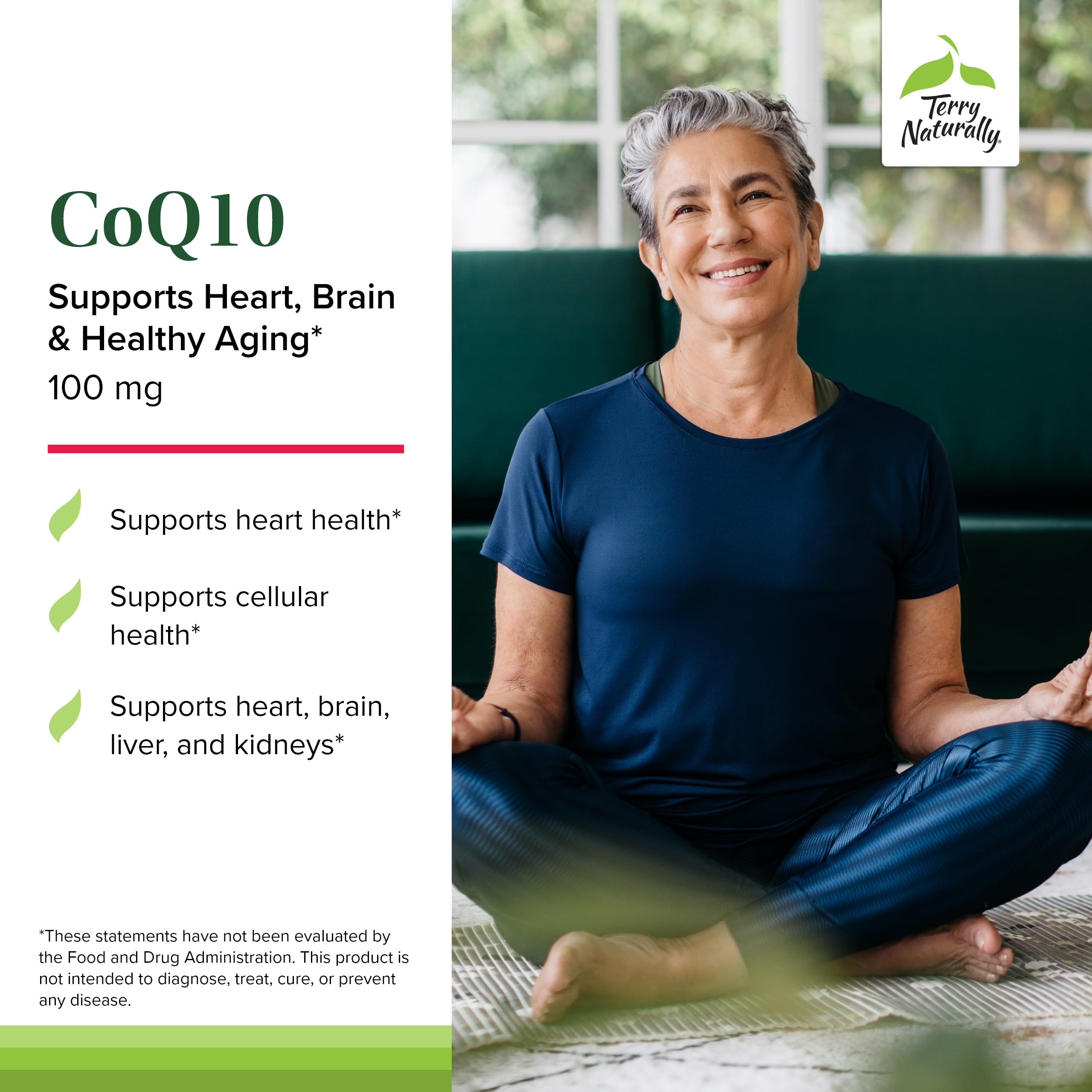 Terry Naturally CoQ10 masticables: tabletas en uso para apoyo diario.