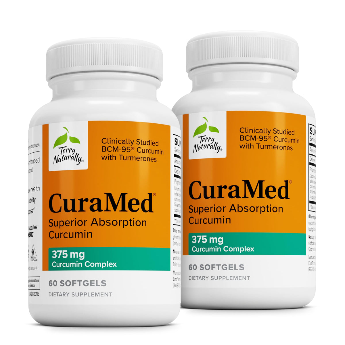 Terry Naturally CuraMed 375 mg, botella con 60 cápsulas, apoyo antioxidante diario.