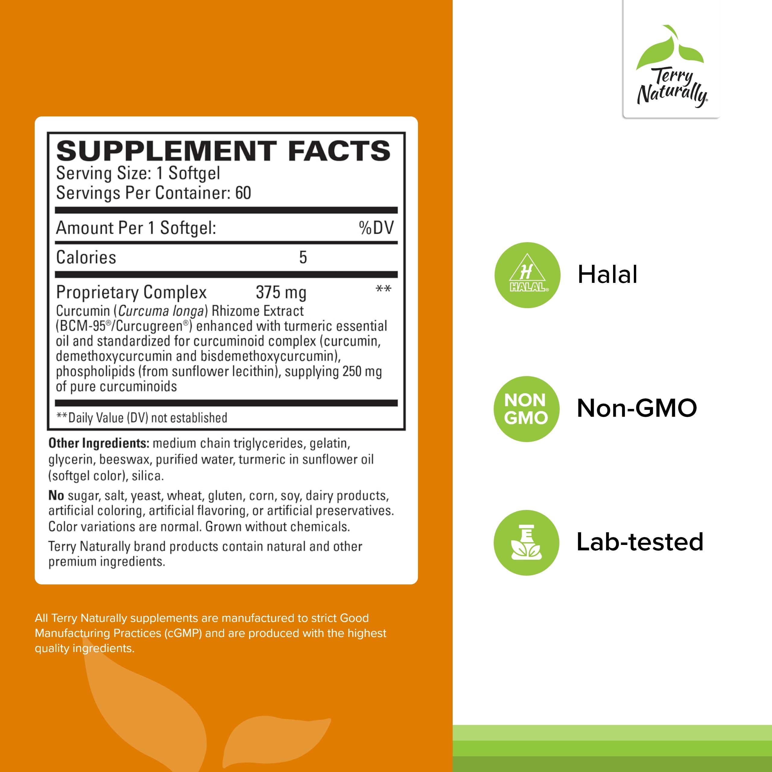 Terry Naturally CuraMed 375mg, cápsulas suaves, uso diario para bienestar general.