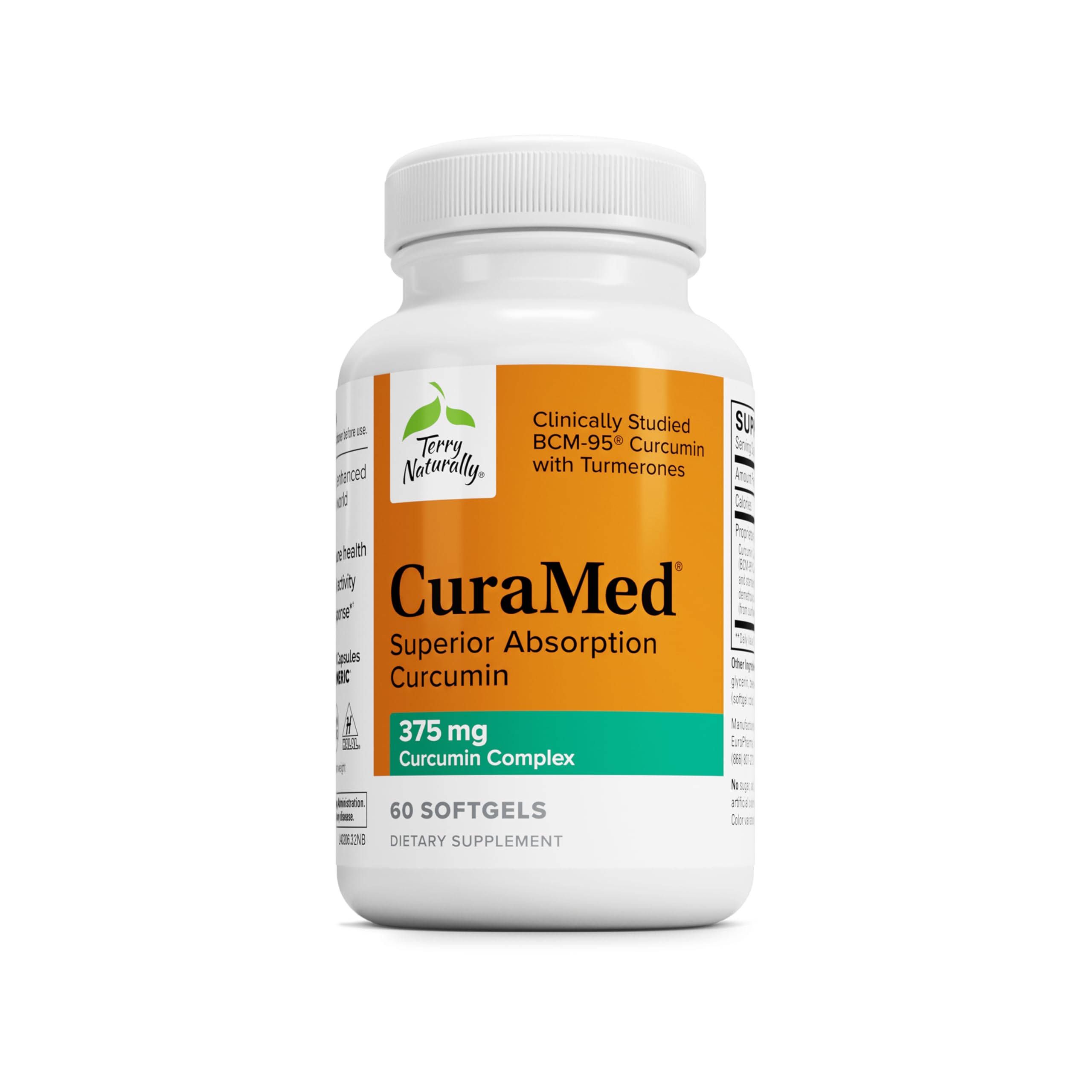 Terry Naturally CuraMed 375mg: frasco iluminado en estante, señal de calidad