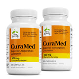 Terry Naturally CuraMed 500 mg: cápsulas en botella frontal, posible apoyo antioxidante para mente y energía.