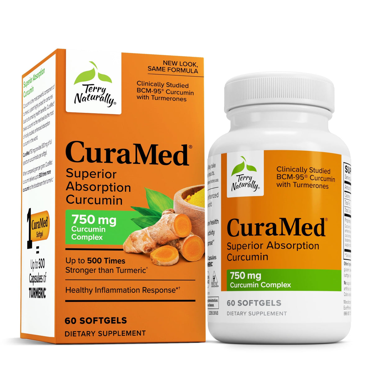 Terry Naturally CuraMed 750 mg, cápsula blanda: apoyo antioxidante para energía diaria.