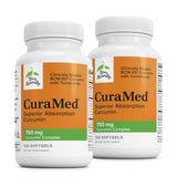 Cápsulas blandas de Terry Naturally CuraMed 750 mg para uso diario.