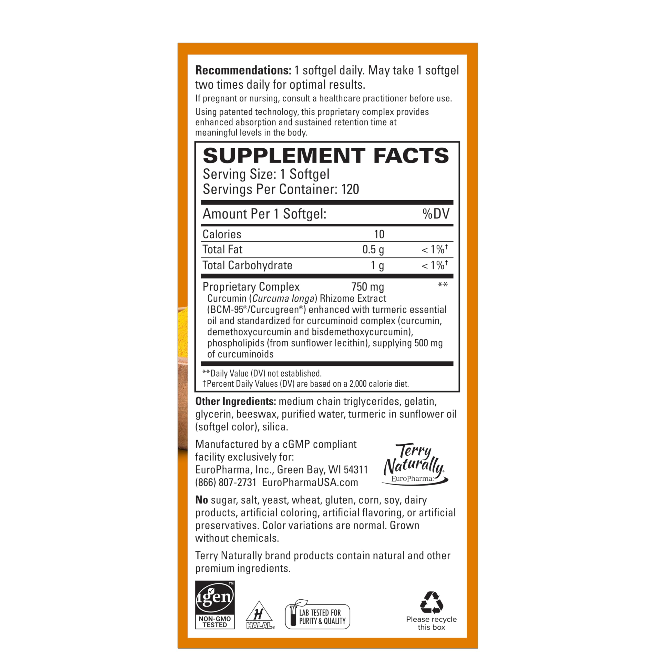 Terry Naturally CuraMed 750 mg cápsulas en primer plano mostrando la forma de las softgels