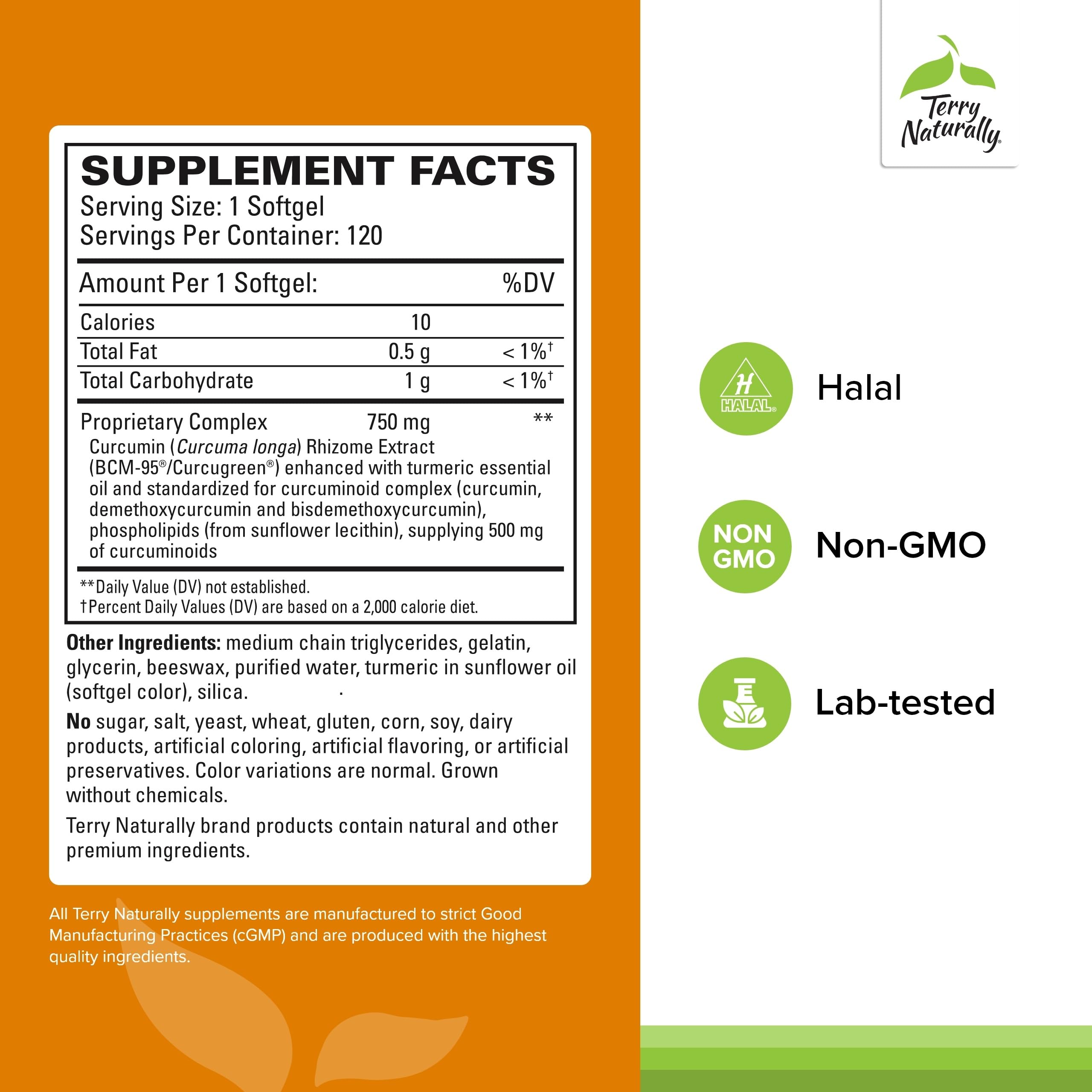 Terry Naturally CuraMed 750 mg, cápsulas, posible apoyo para bienestar cognitivo y salud cardiovascular.