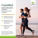 Detalle de etiqueta CuraMed 750 mg indica curcuminoides y absorción mejorada.