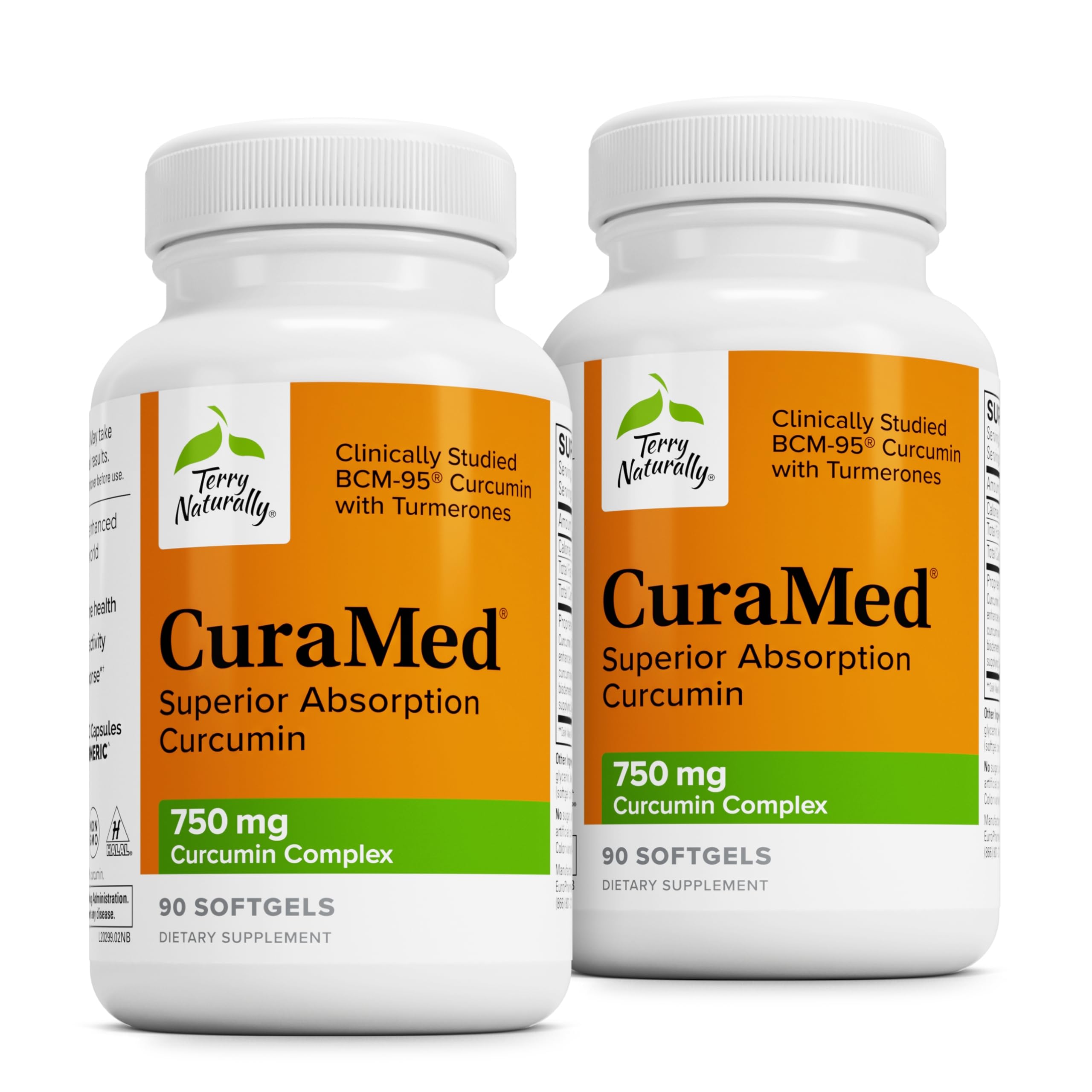 Terry Naturally CuraMed 750 mg en botella frontal para apoyo antioxidante diario.
