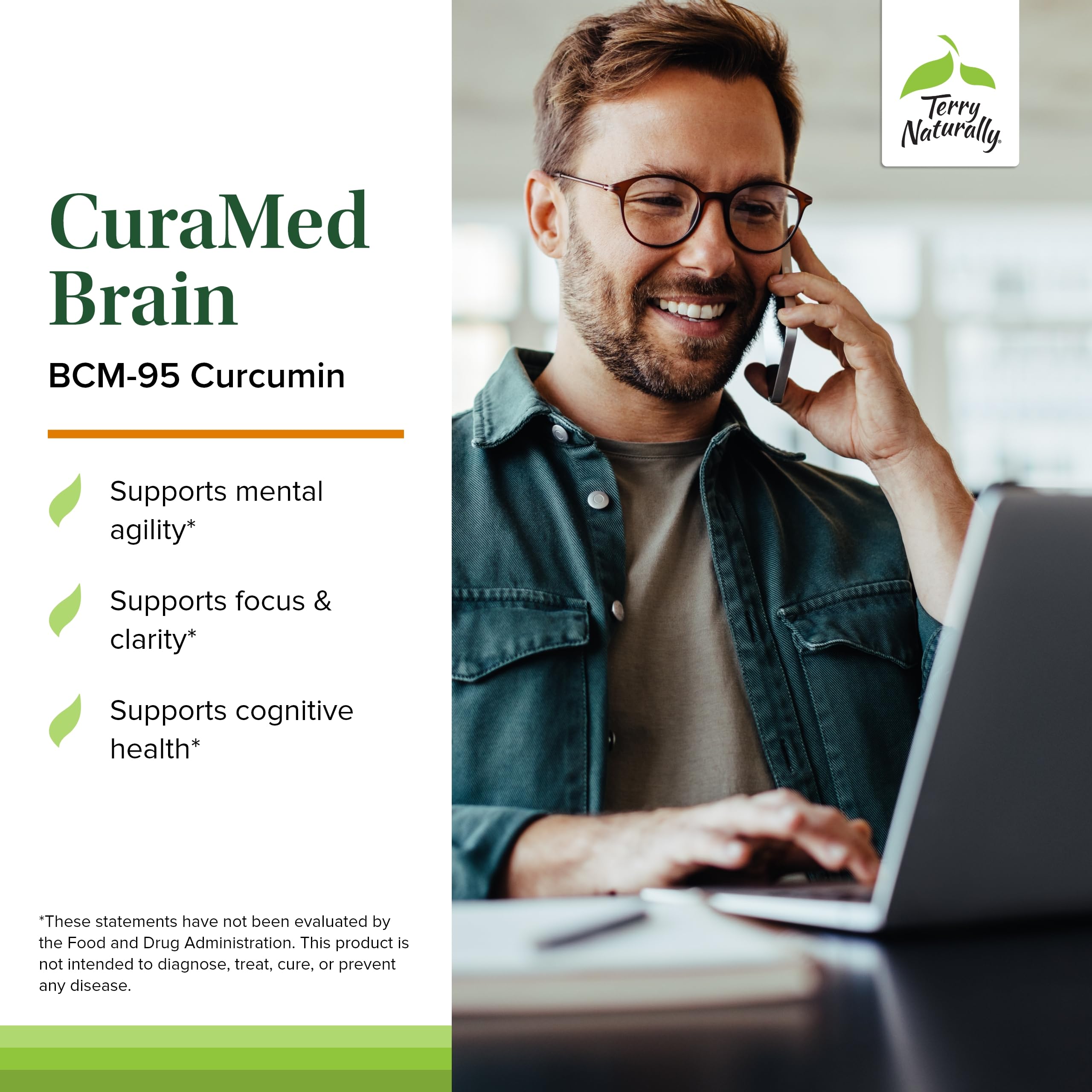 Terry Naturally CuraMed Brain, cápsulas suaves con curcumina BCM-95 y cúrcuma