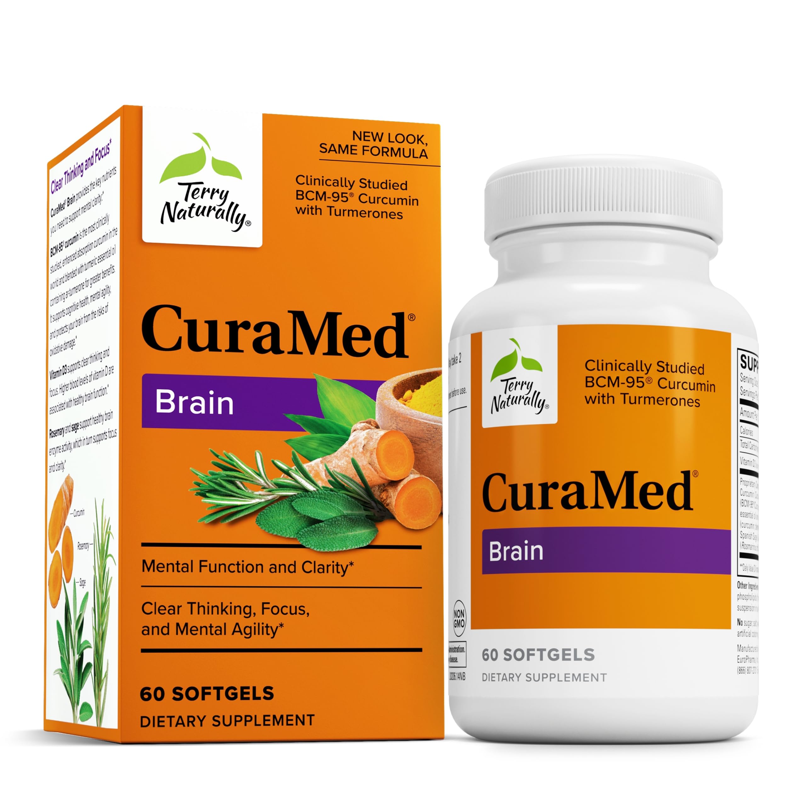 Terry Naturally Curamed Brain, bote de softgels para mayor claridad diaria.