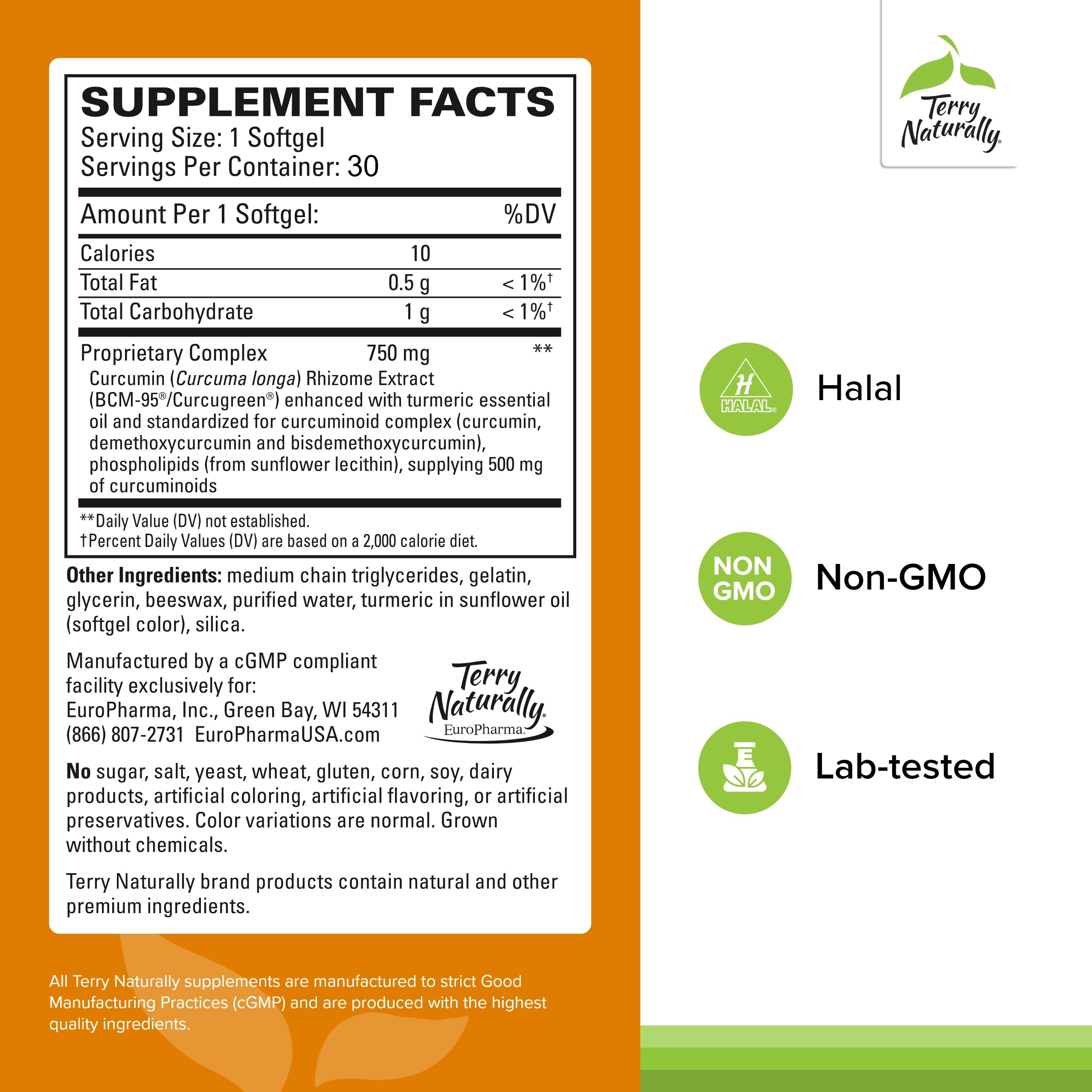 Etiqueta frontal de CuraMed 750 mg, destaca curcuminoides y absorción mejorada.