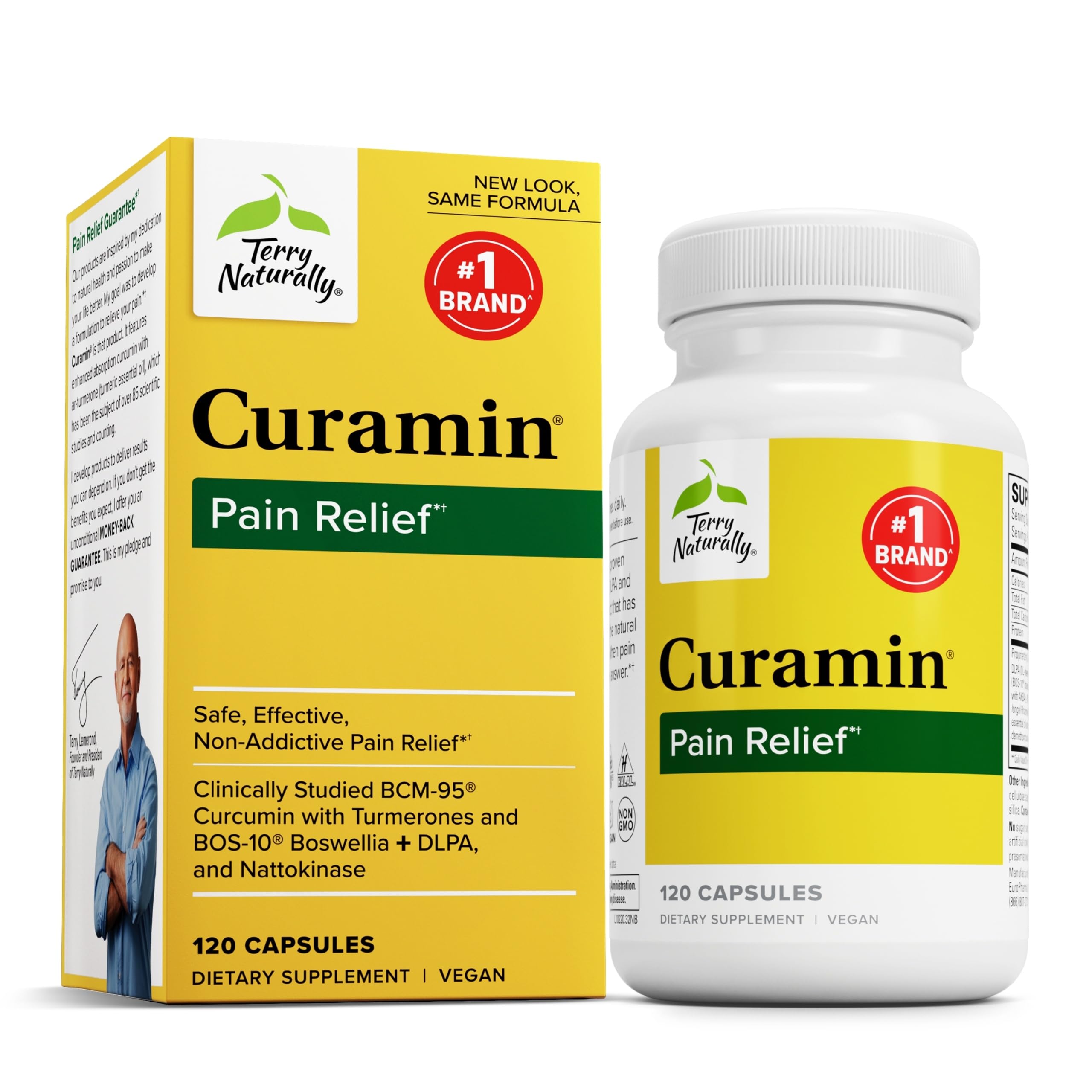 Terry Naturally Curamin botella de cápsulas para apoyo muscular diario.