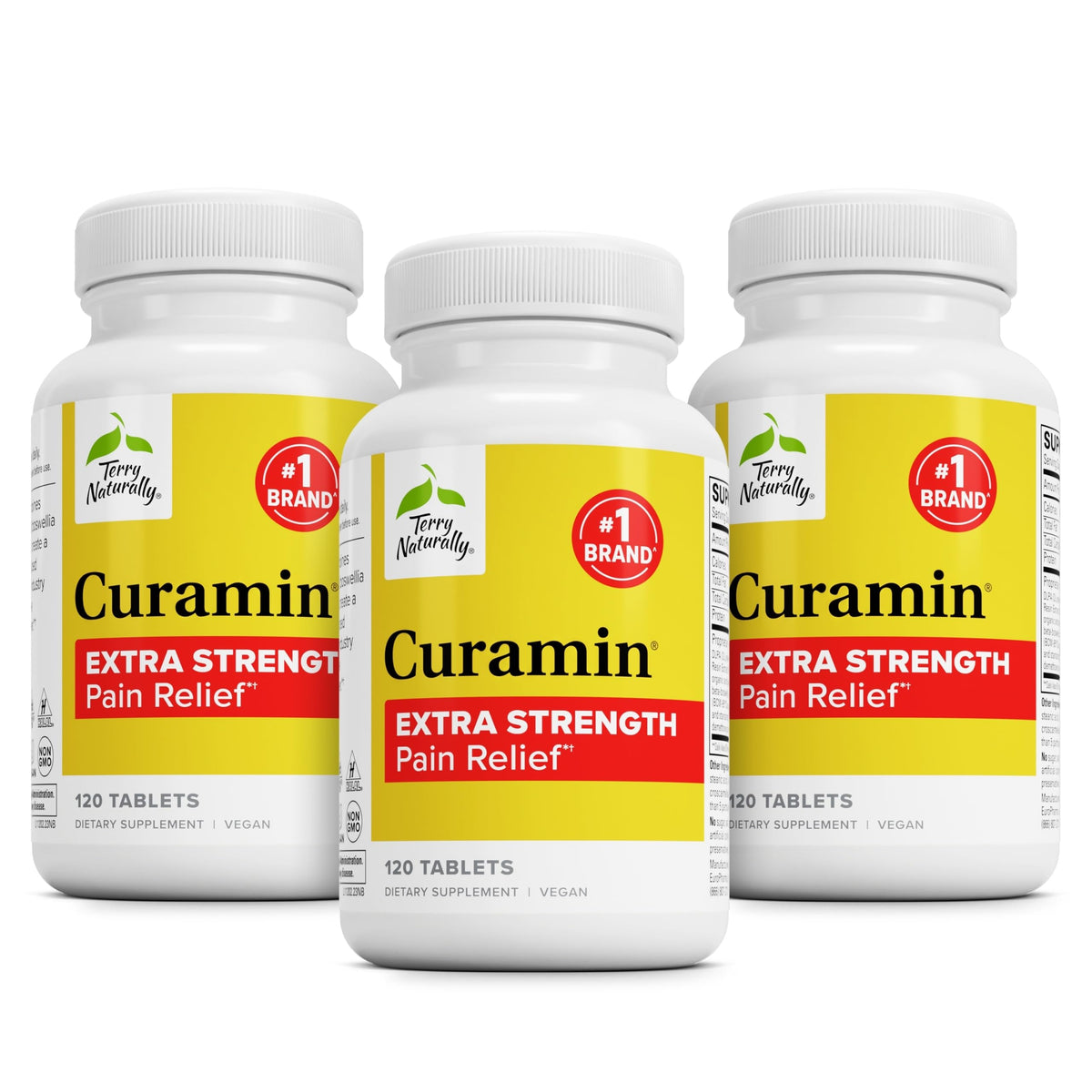 Terry Naturally Curamin Extra Strength en botella, posible apoyo a la circulación y bienestar muscular.