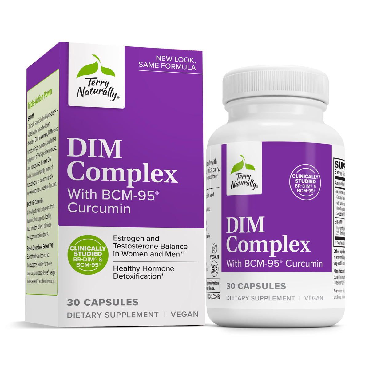 Botella de Terry Naturally DIM Complejo con cápsulas para uso diario y equilibrio hormonal