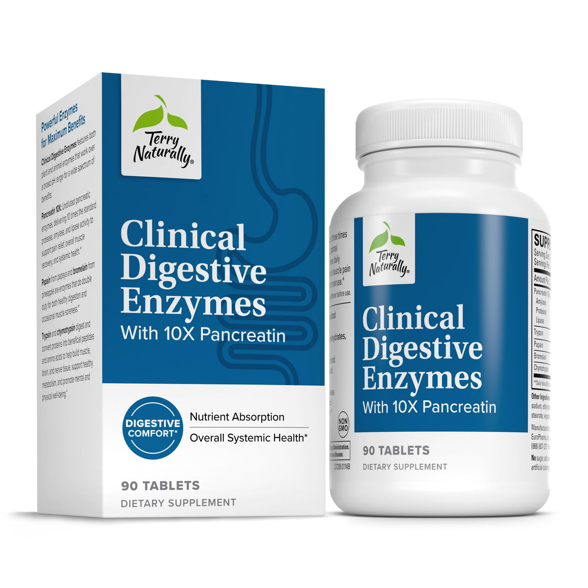 Terry Naturally Enzimas Digestivas: botella vertiendo para apoyo digestivo diario