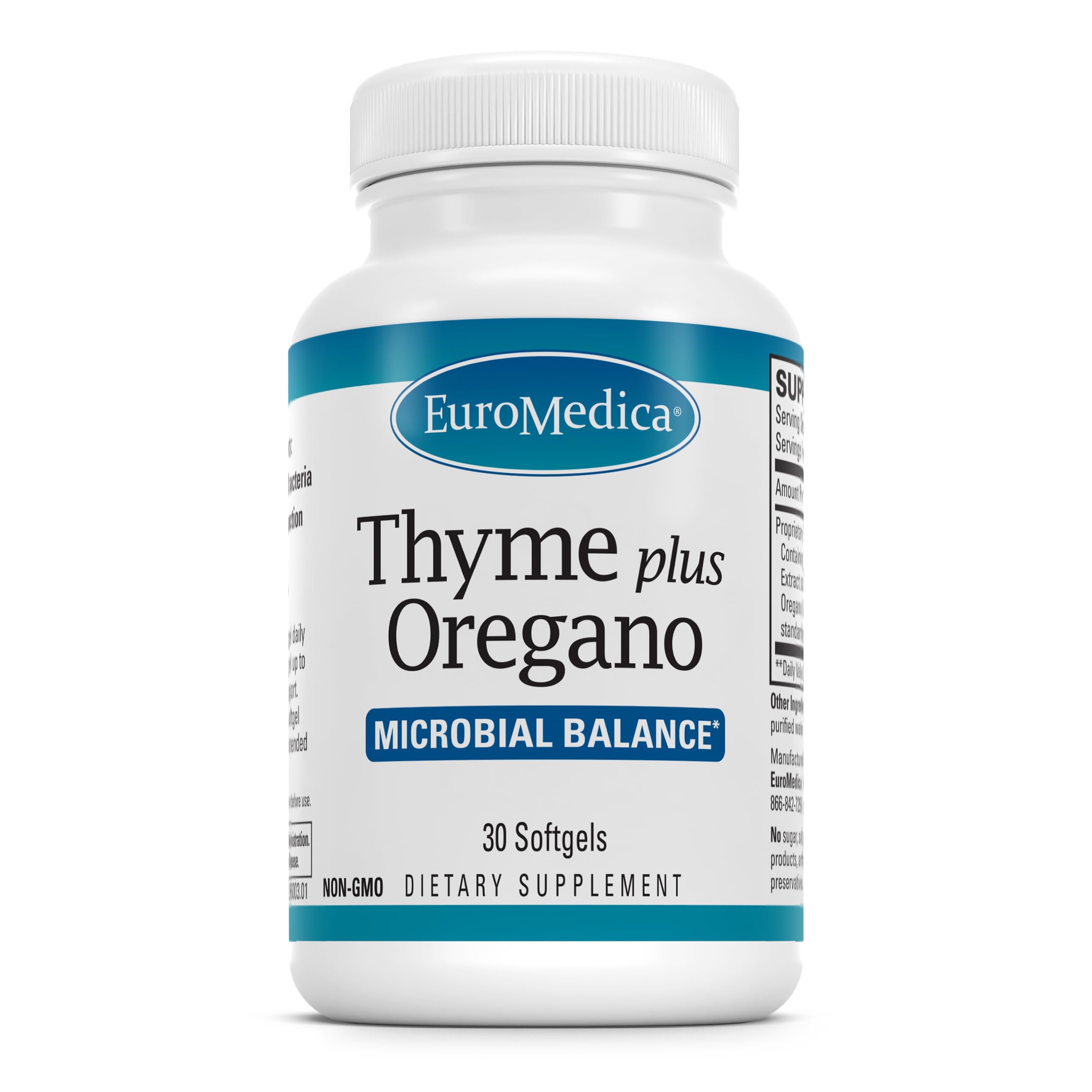 Terry Naturally EuroMedica Thyme Plus Oregano, botella de cápsulas para apoyo inmunológico diario