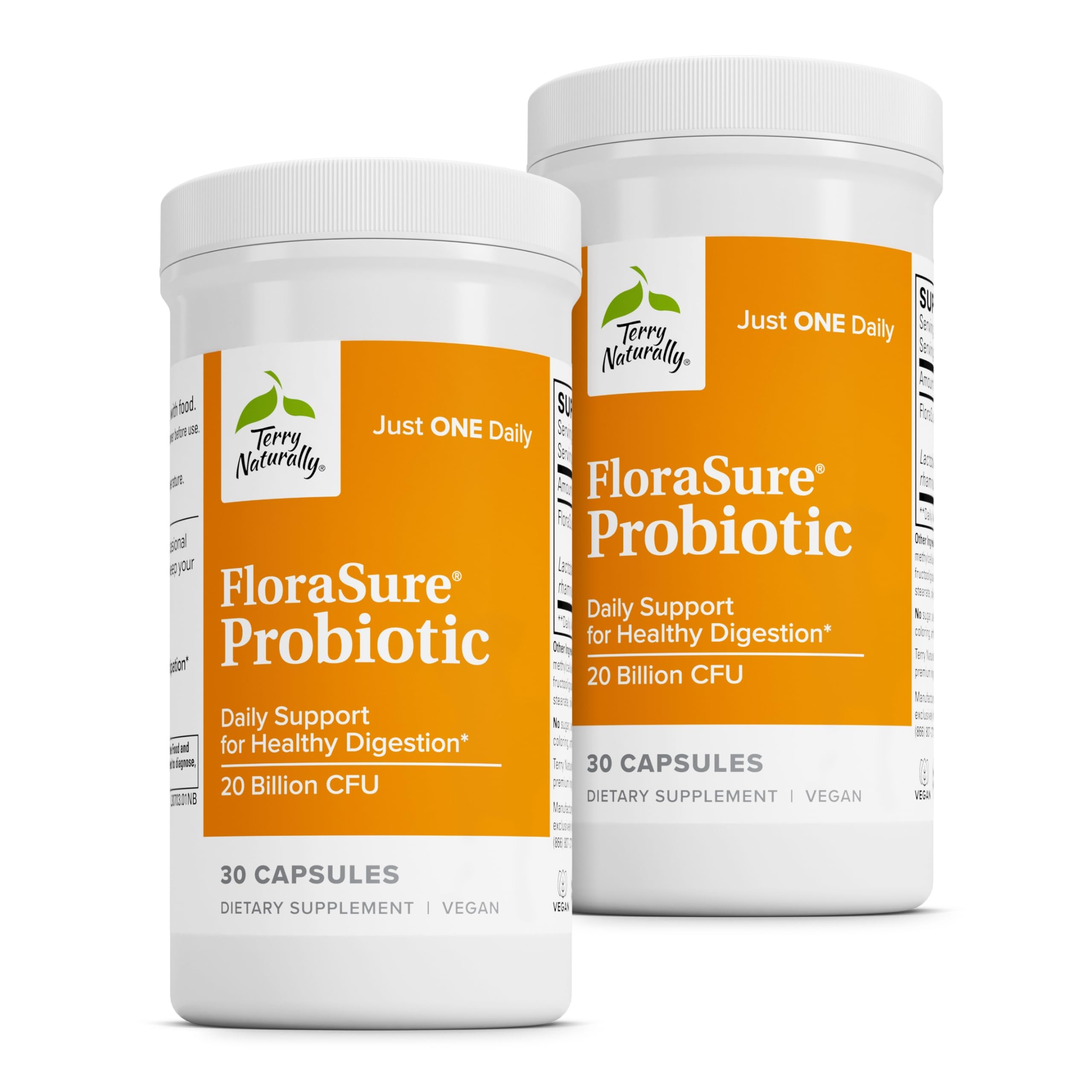 Terry Naturally FloraSure Probiotico cápsula para apoyo digestivo diario.