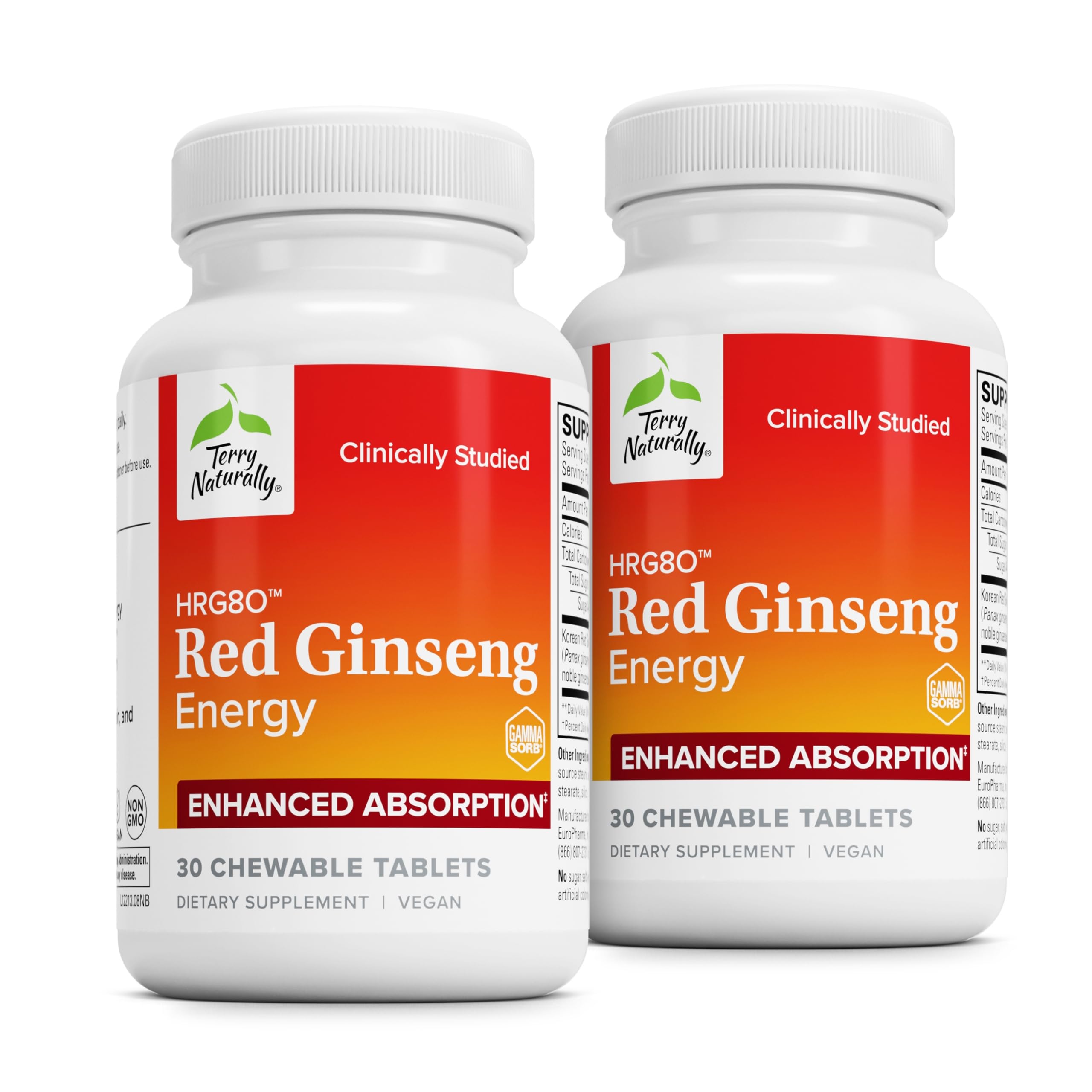 Terry Naturally HRG80 ginseng rojo ofrece tabletas masticables para energía diaria.