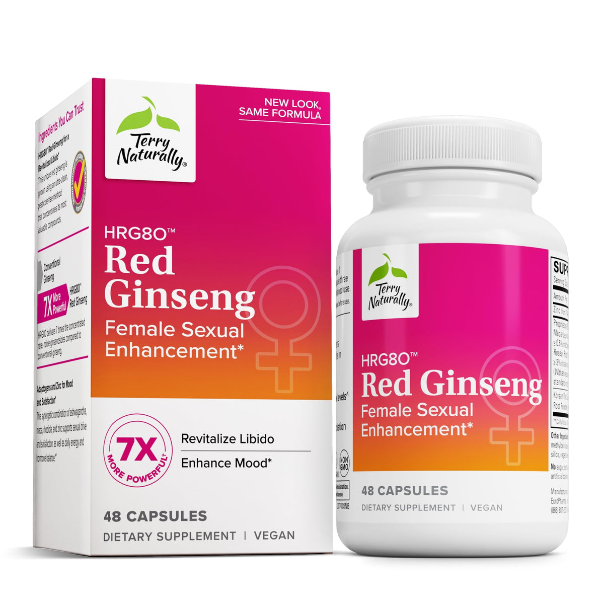 Terry Naturally HRG80 ginseng rojo frasco con cápsulas para energía diaria.
