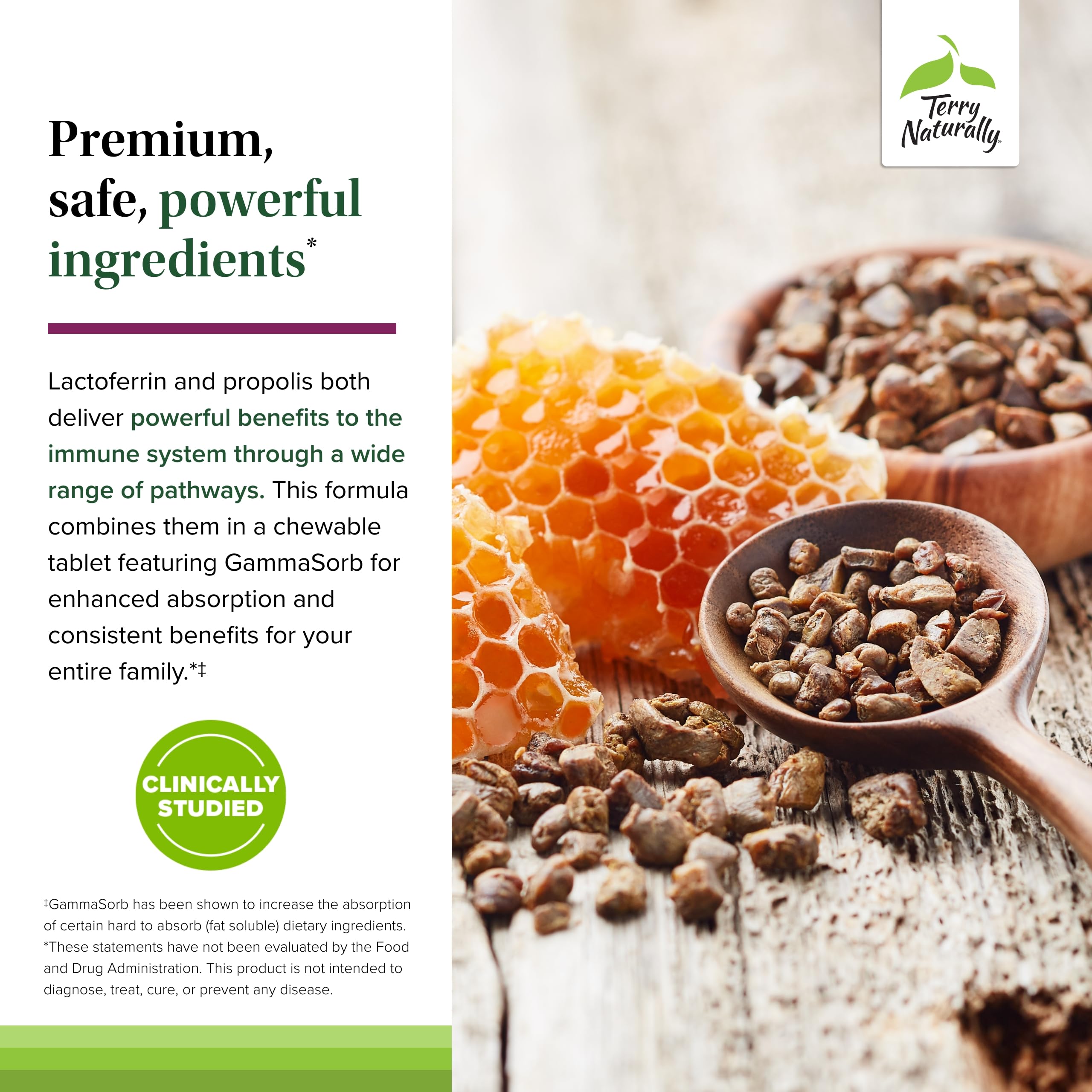 Terry Naturally Lactoferrin Propolis EP300, producto destacado en su empaque para referencia.