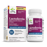 Terry Naturally Lactoferrin Propolis EP300, tabletas frente al frasco para apoyar el sistema inmunitario.