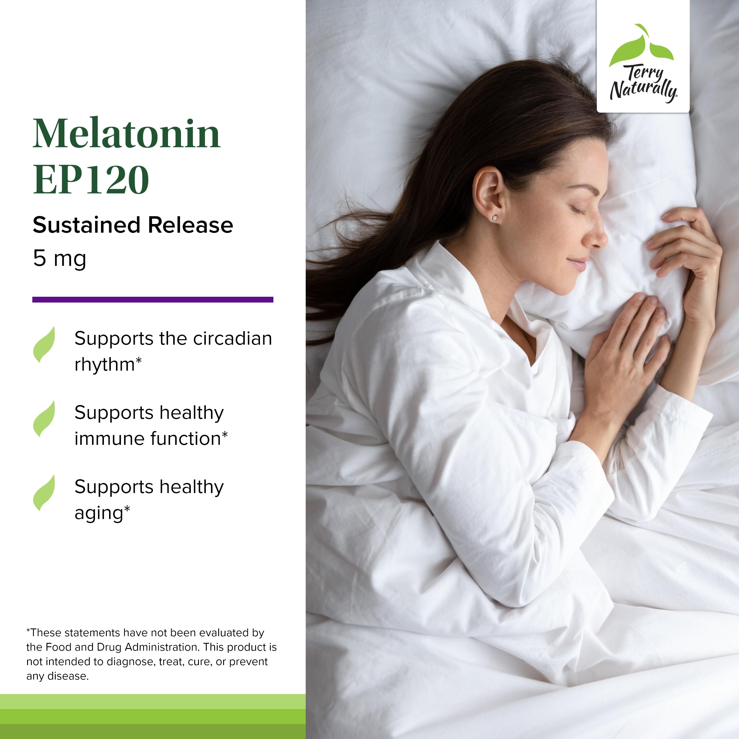 Terry Naturally Melatonina EP empaque: libre de gluten para confianza diaria.