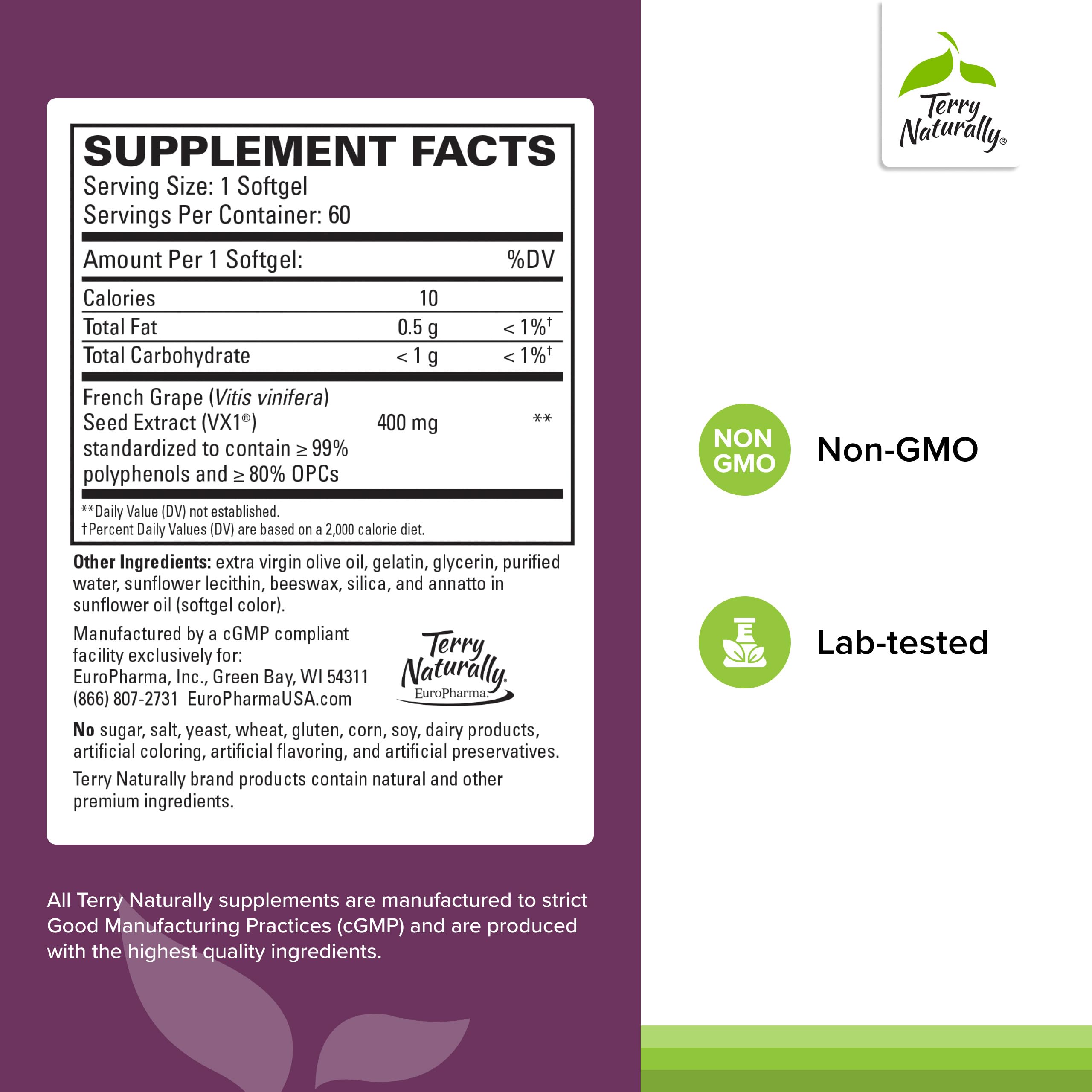 Terry Naturally OPC Extr Strength etiqueta frontal para identificar ingredientes clave.