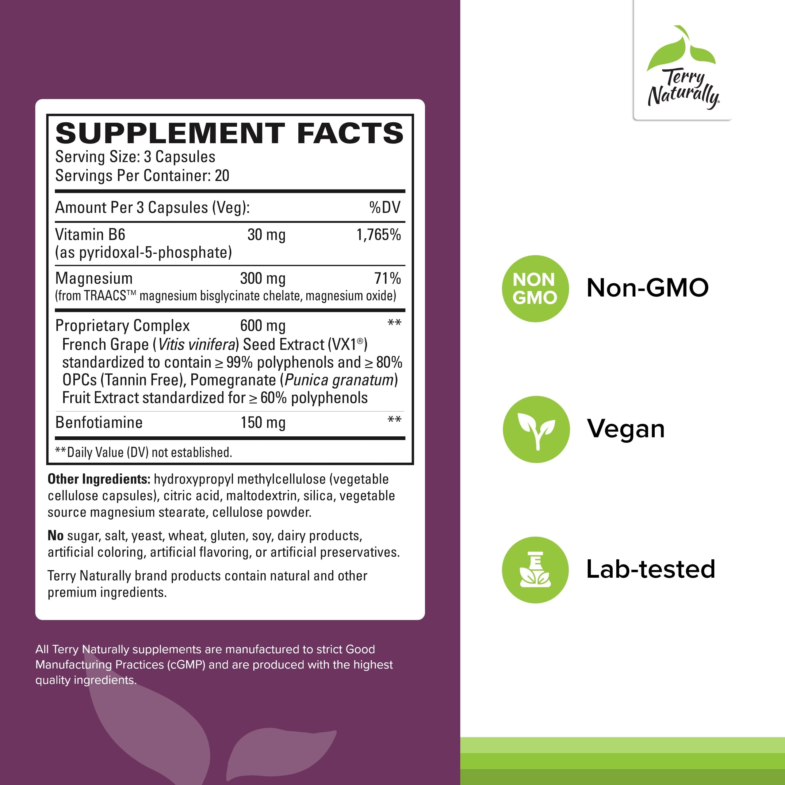 Terry Naturally OPC Heart, cápsulas en primer plano, nutriente para el flujo sanguíneo