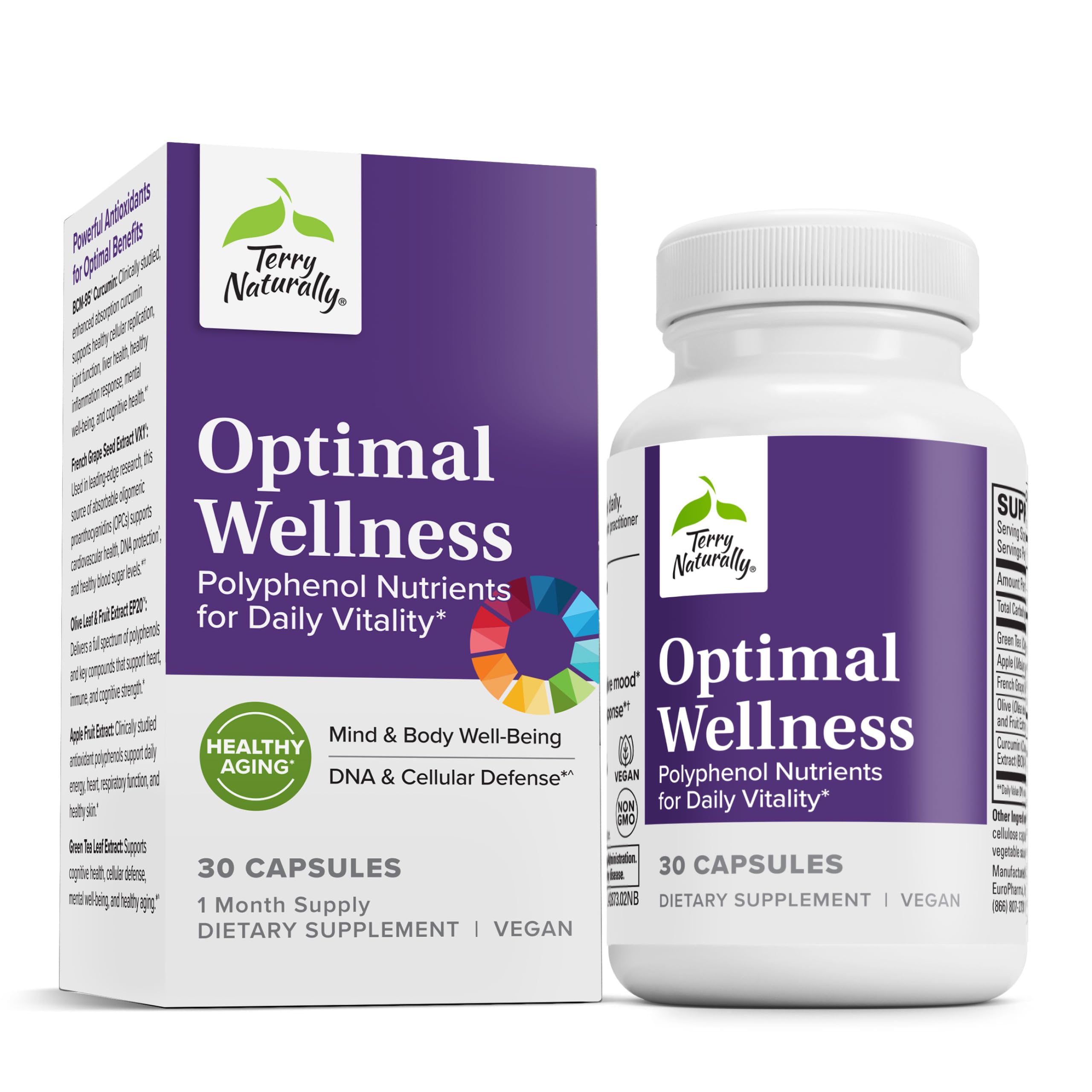 Botella de Terry Naturally Optimal Wellness para apoyar inmunidad y función respiratoria.