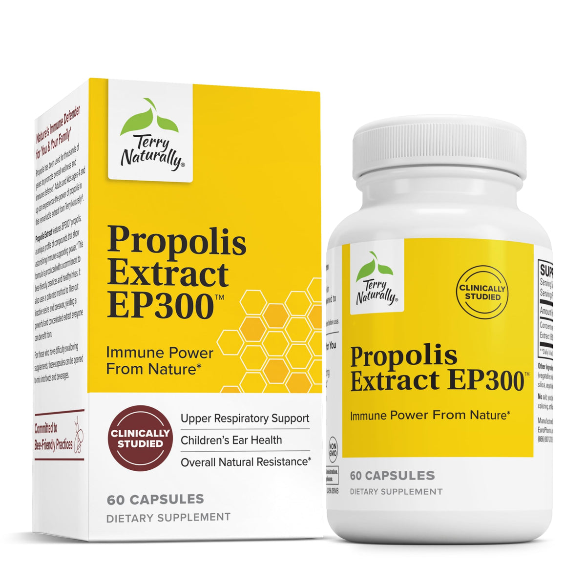 Terry Naturally Propolis EP300 en botella, apoyo al sistema inmunológico y vías respiratorias.