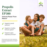 Etiqueta informativa de Propolis EP300 con detalles de contenido y beneficios.