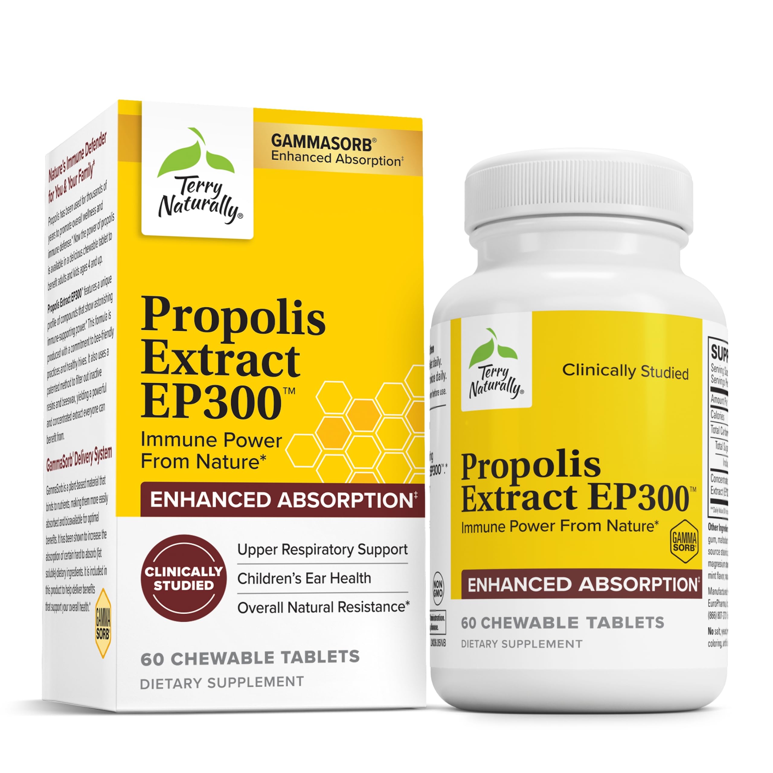 Terry Naturally Propolis EP300 tabletas masticables para apoyo diario del sistema inmunitario