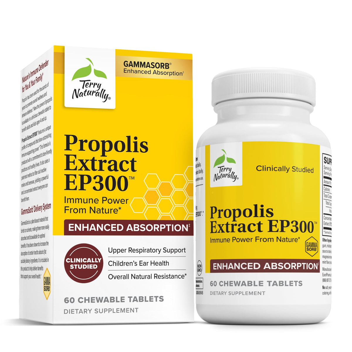 Terry Naturally Propolis EP300 tabletas masticables para apoyo diario del sistema inmunitario