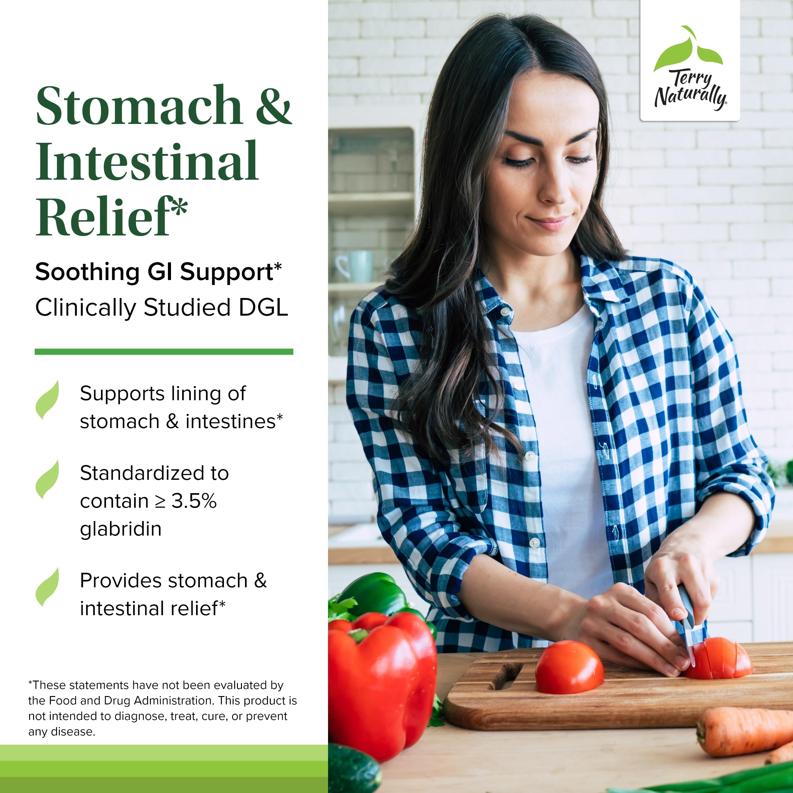 Terry Naturally regaliz: ingredientes herbales para soporte digestivo suave.