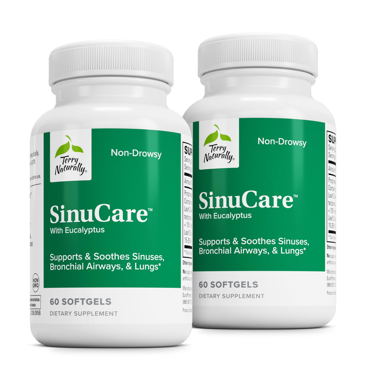 Terry Naturally SinuCare: caja del producto, apoyo bronquial y respiratorio