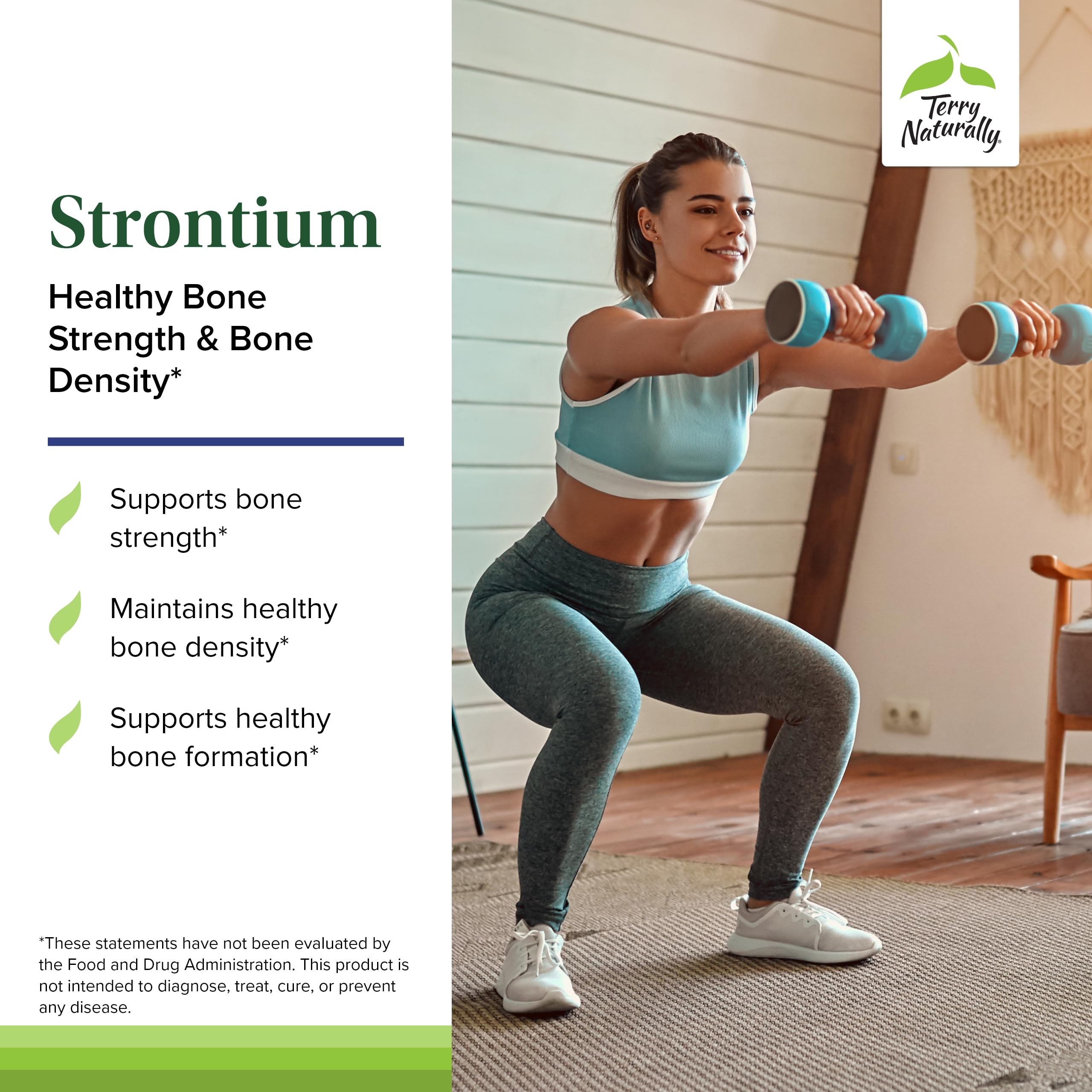 Terry Naturally Strontium, etiqueta frontal que resalta citrato de estroncio