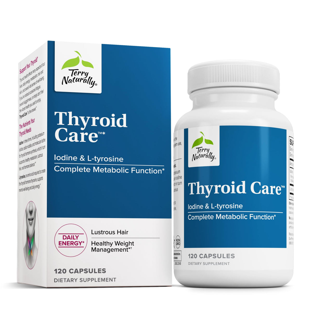 Terry Naturally Thyroid Care: botella de cápsulas para apoyo diario de la tiroides