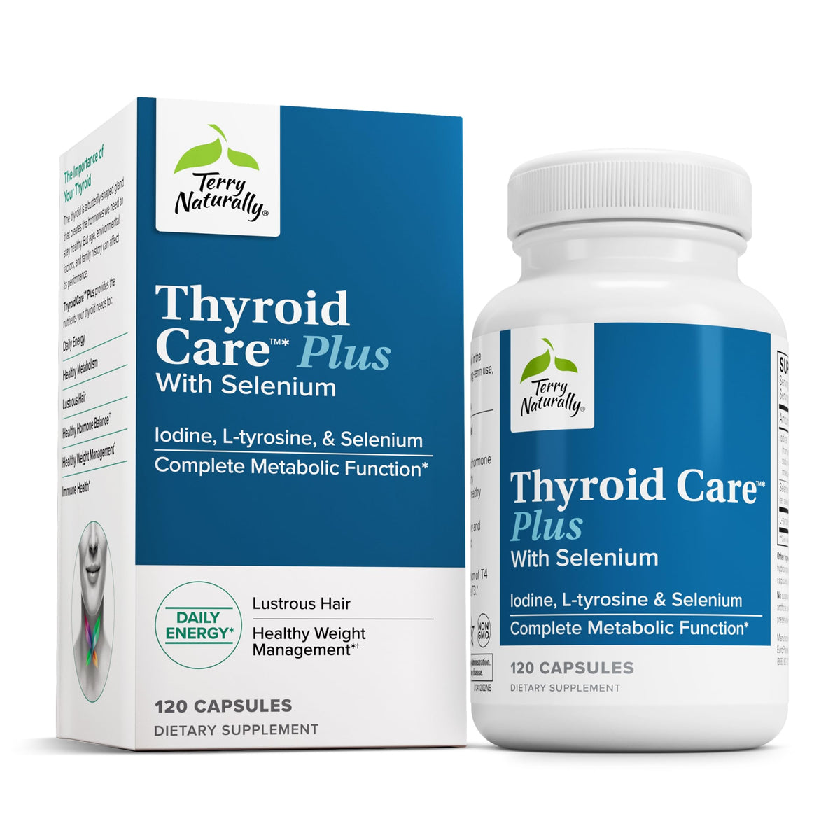 Terry Naturally Thyroid Care Plus: botella lista para uso diario.