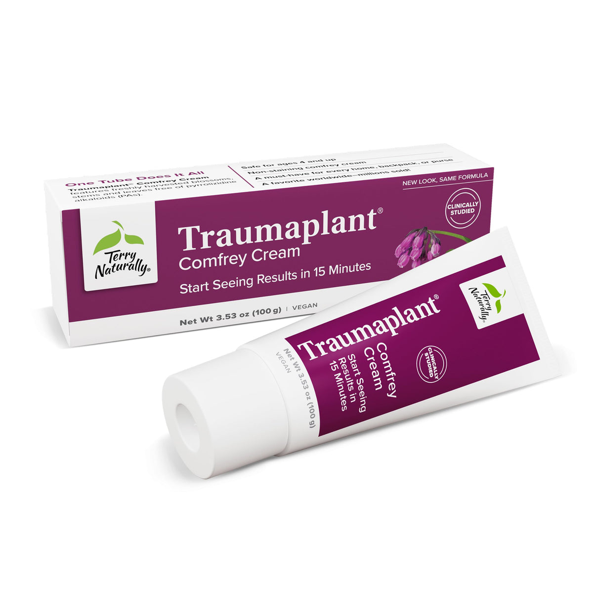Terry Naturally Traumaplant Crema de Consuelda en botella; uso diario suave para la piel.
