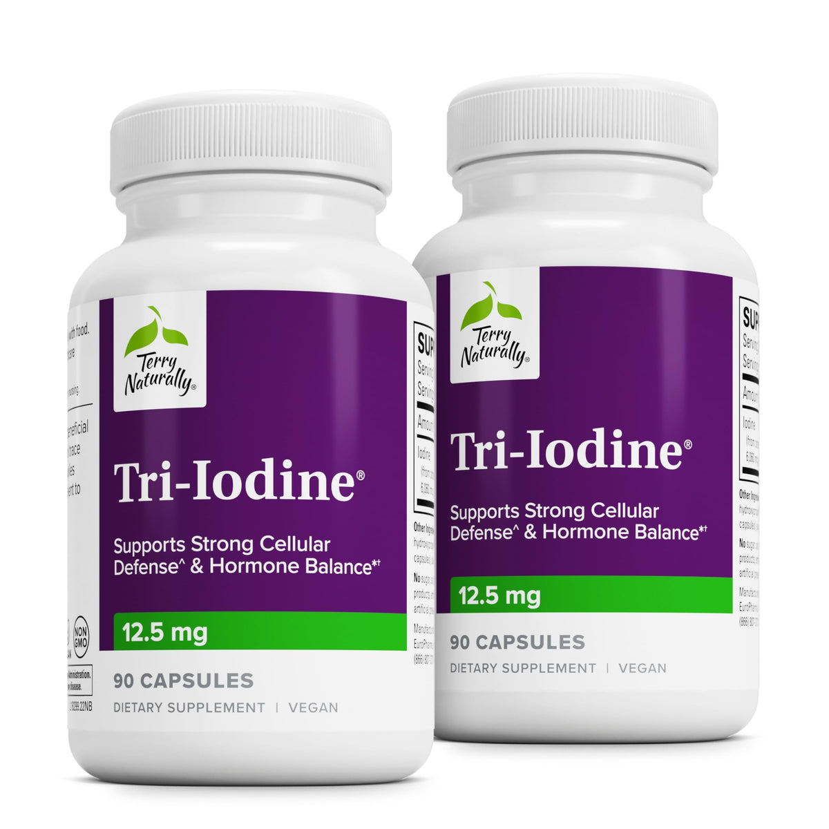 Terry Naturally Tri-Iodine en botella, apoyo a la función tiroidea y salud hormonal