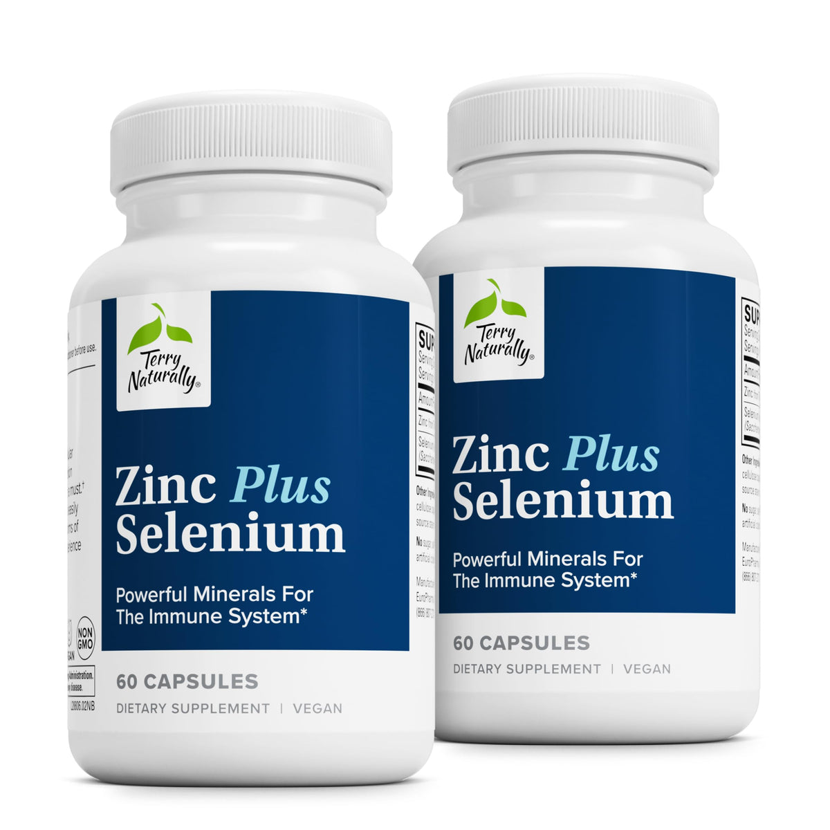 Terry Naturally Zinc Plus Selenium: botella para uso diario y posible apoyo inmunitario.