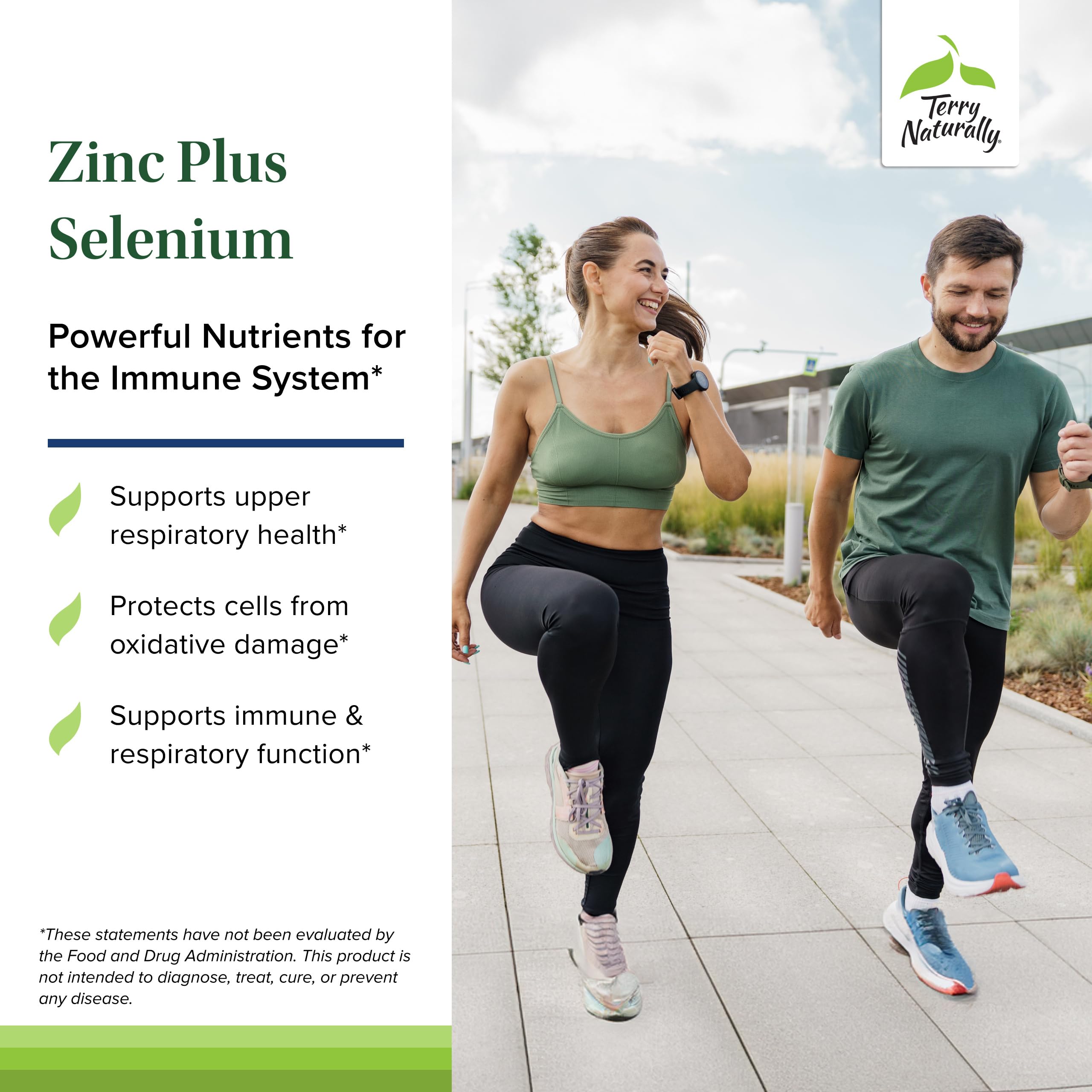 Terry Naturally Zinc Plus Selenium: cápsulas visibles para apoyar la función inmune y respiratoria.