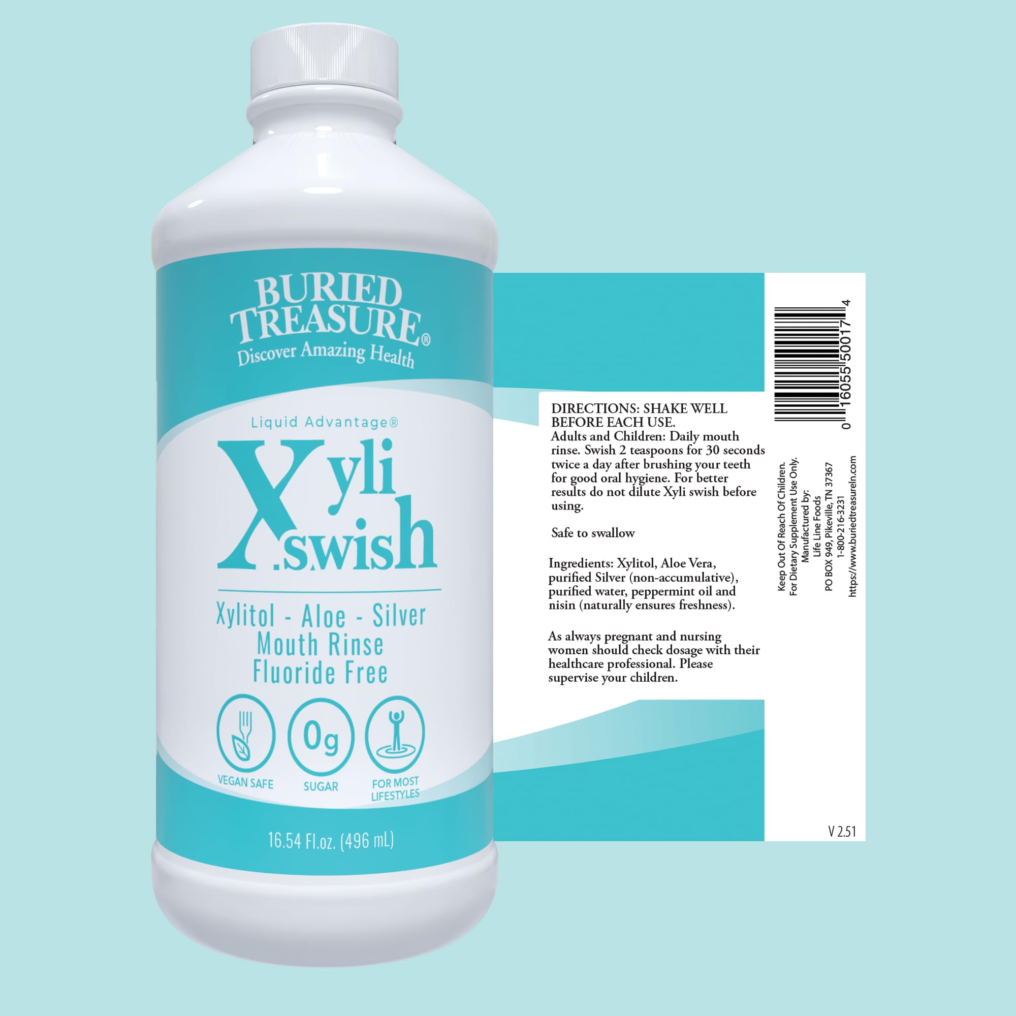 Buried Treasure Xyli Swish enjuague diario, experiencia refrescante y segura.