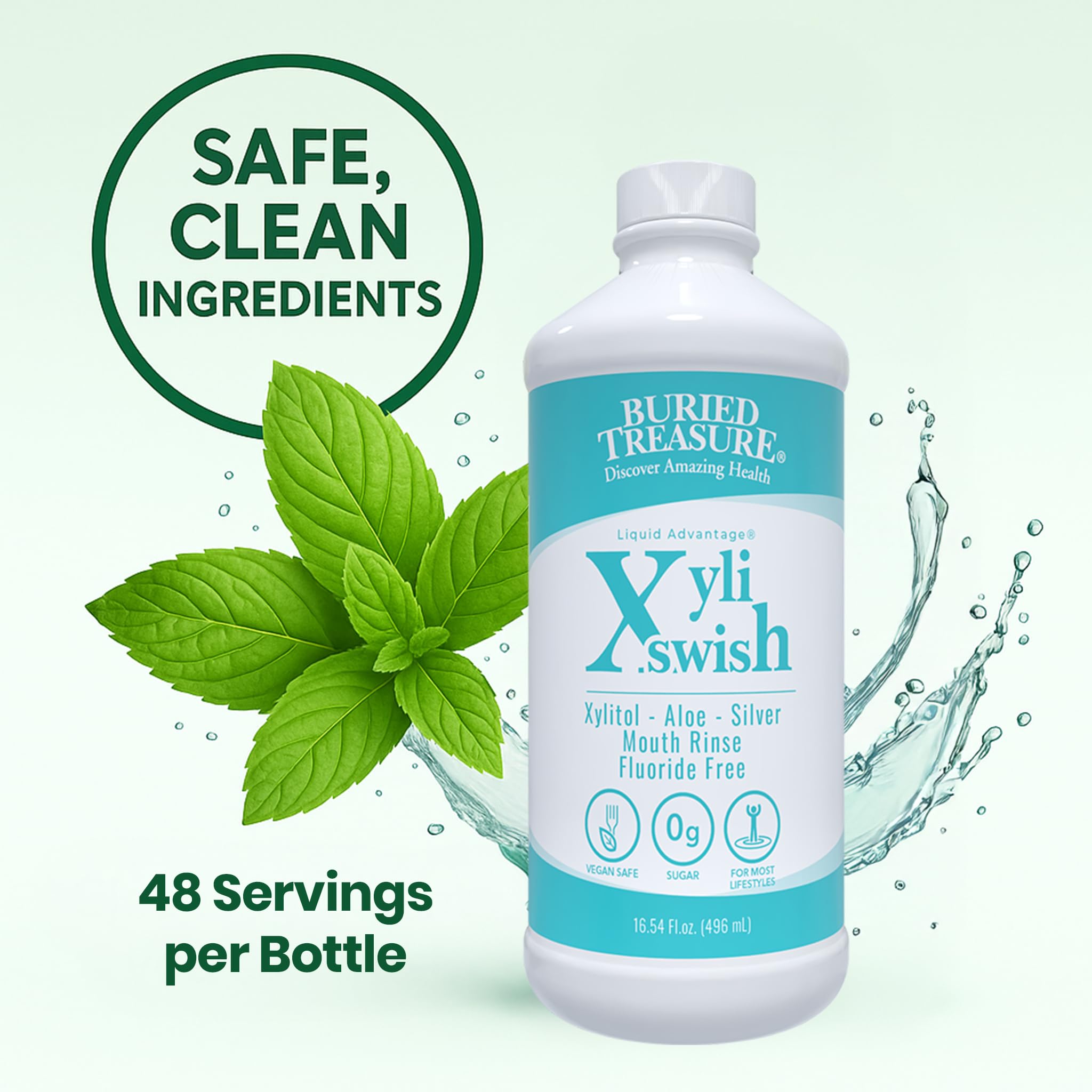 Buried Treasure Xyli Swish uso diario, enjuague delicado para higiene bucal.