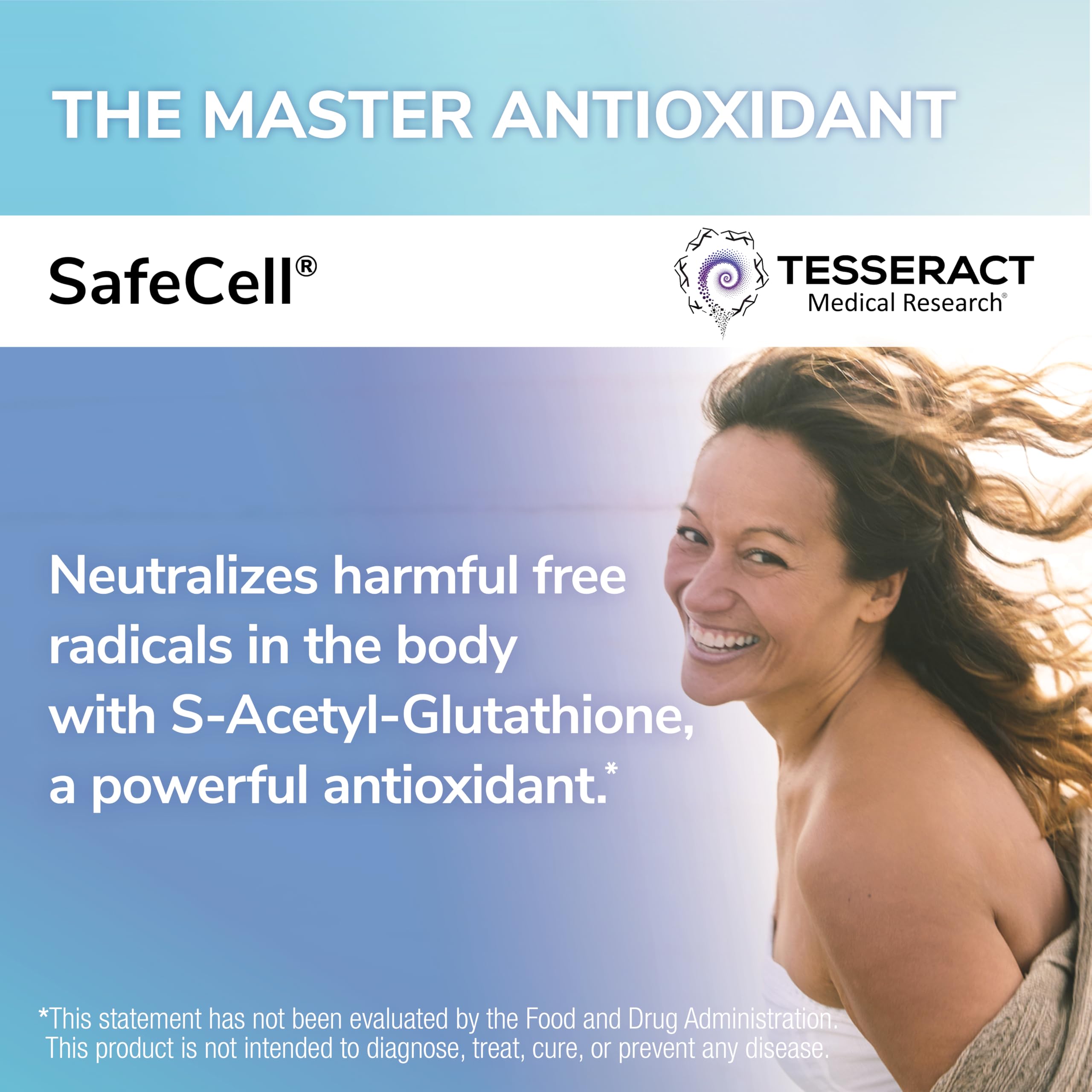 Etiqueta frontal de Tesseract SafeCell con detalles de ingredientes y dosis.