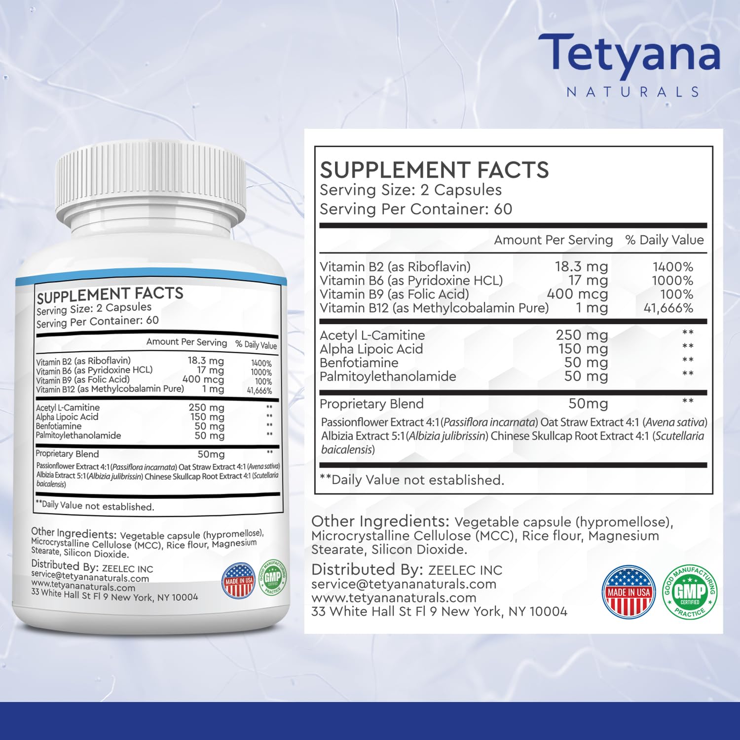 Tetyana naturals doce-en-uno fórmula para apoyo nervioso y bienestar.