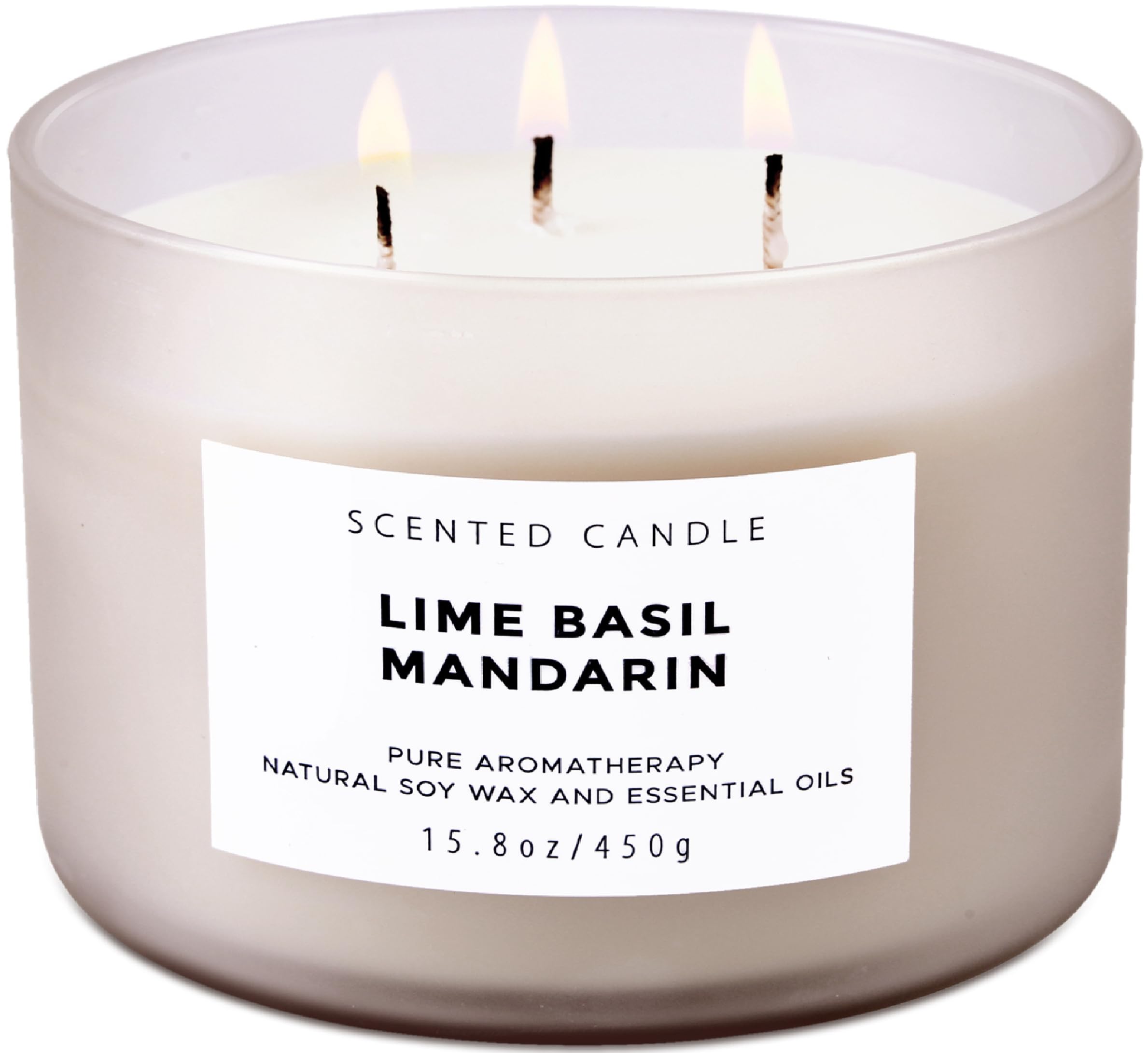 Vela T&H Lima Albahaca Mandarina con tres mechas para un aroma vigorizante.