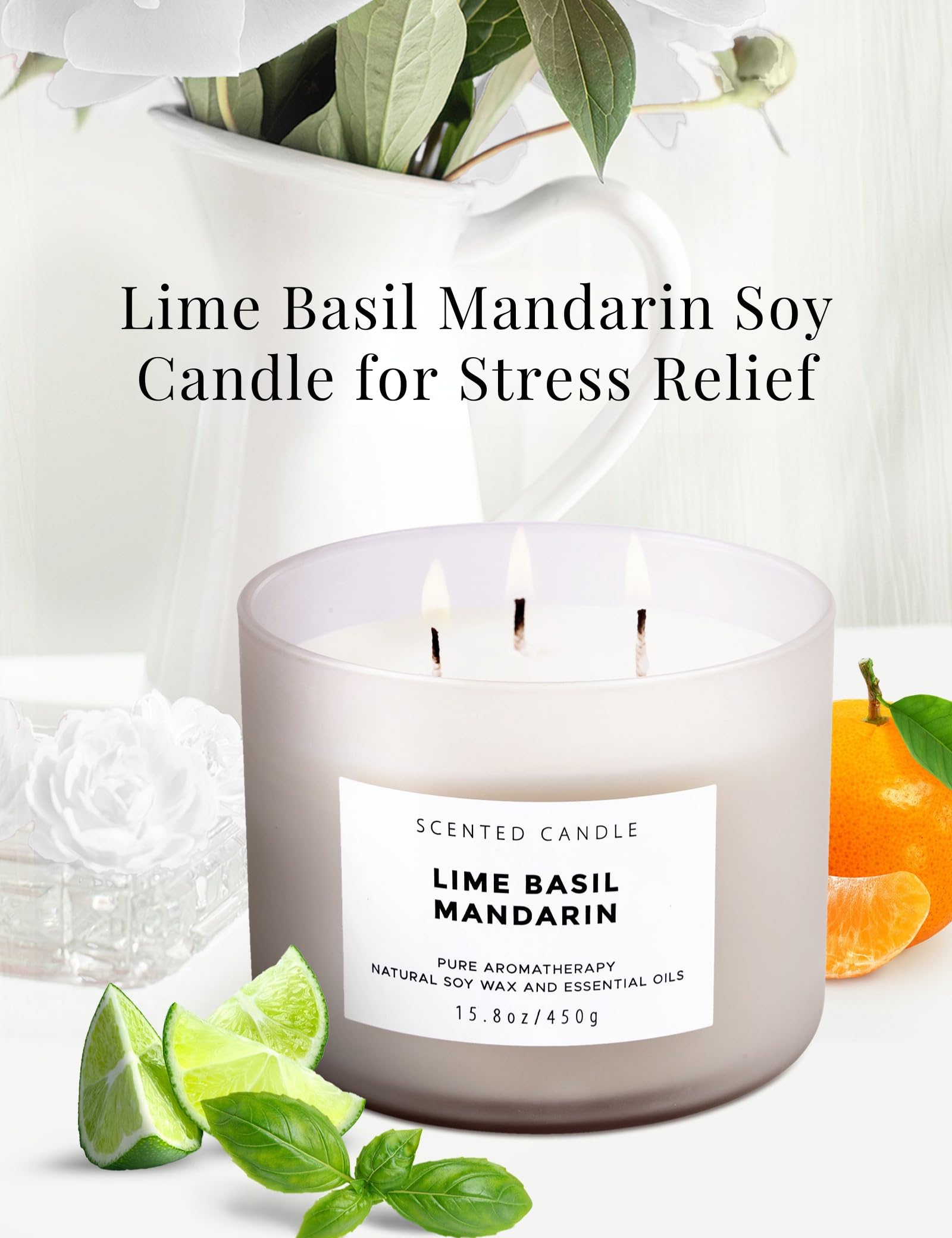 Vela grande T&H Lima Albahaca Mandarina para salas amplias.