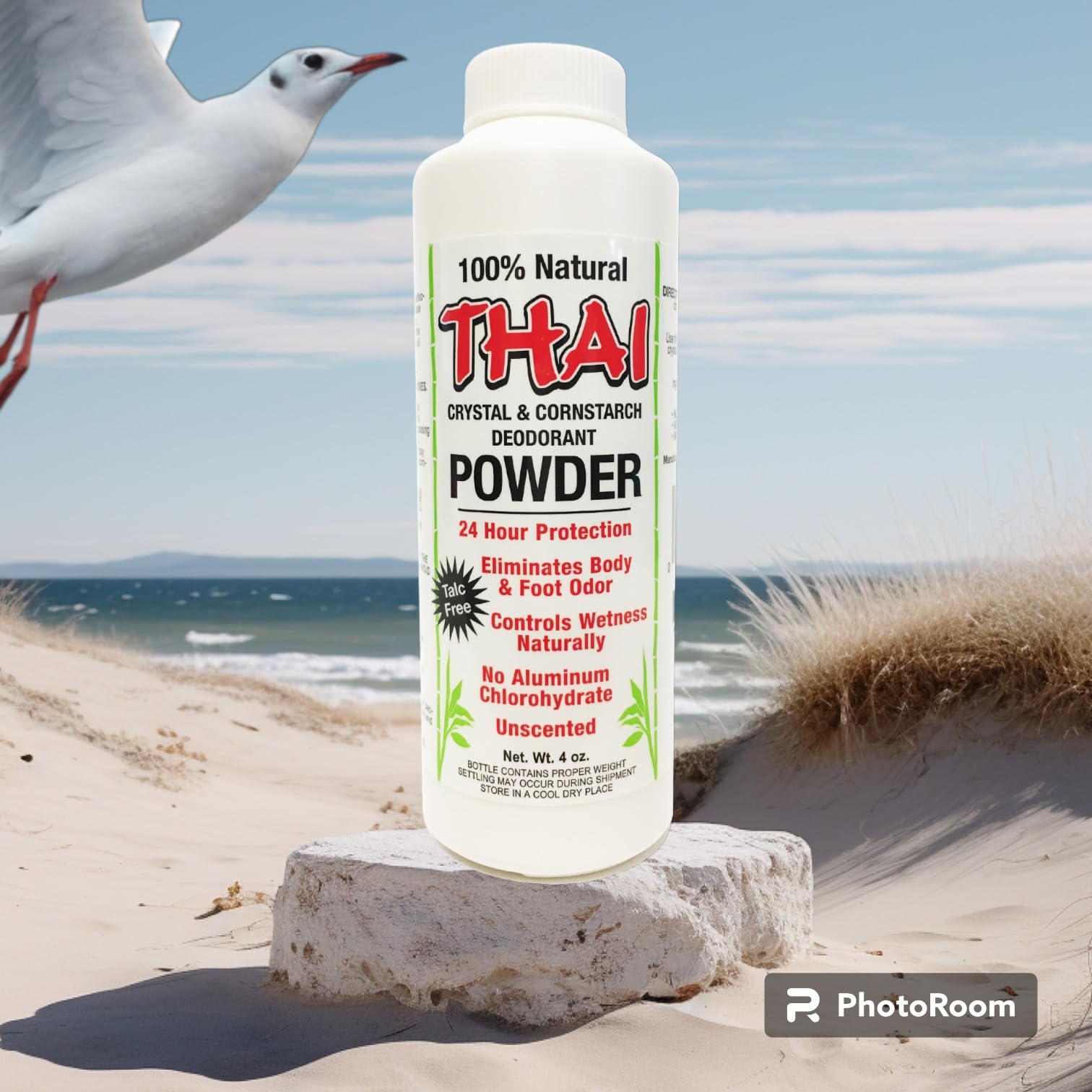 Thai Deodorant Stone – envase de 4 onzas, práctico para llevar de viaje