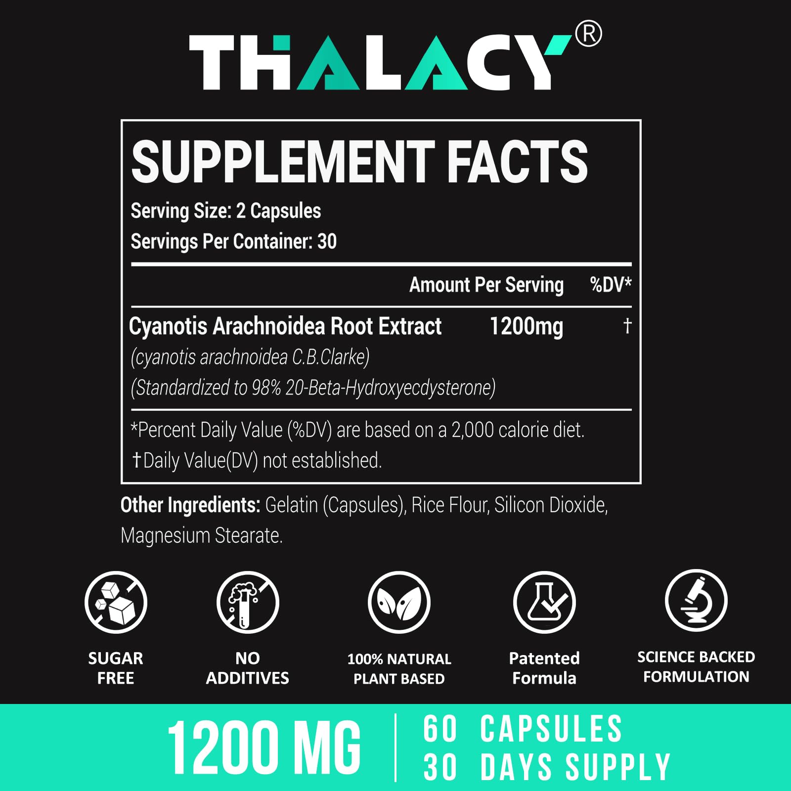 Cápsulas Thalacy Ecdysterona 1200mg para entrenamiento y recuperación